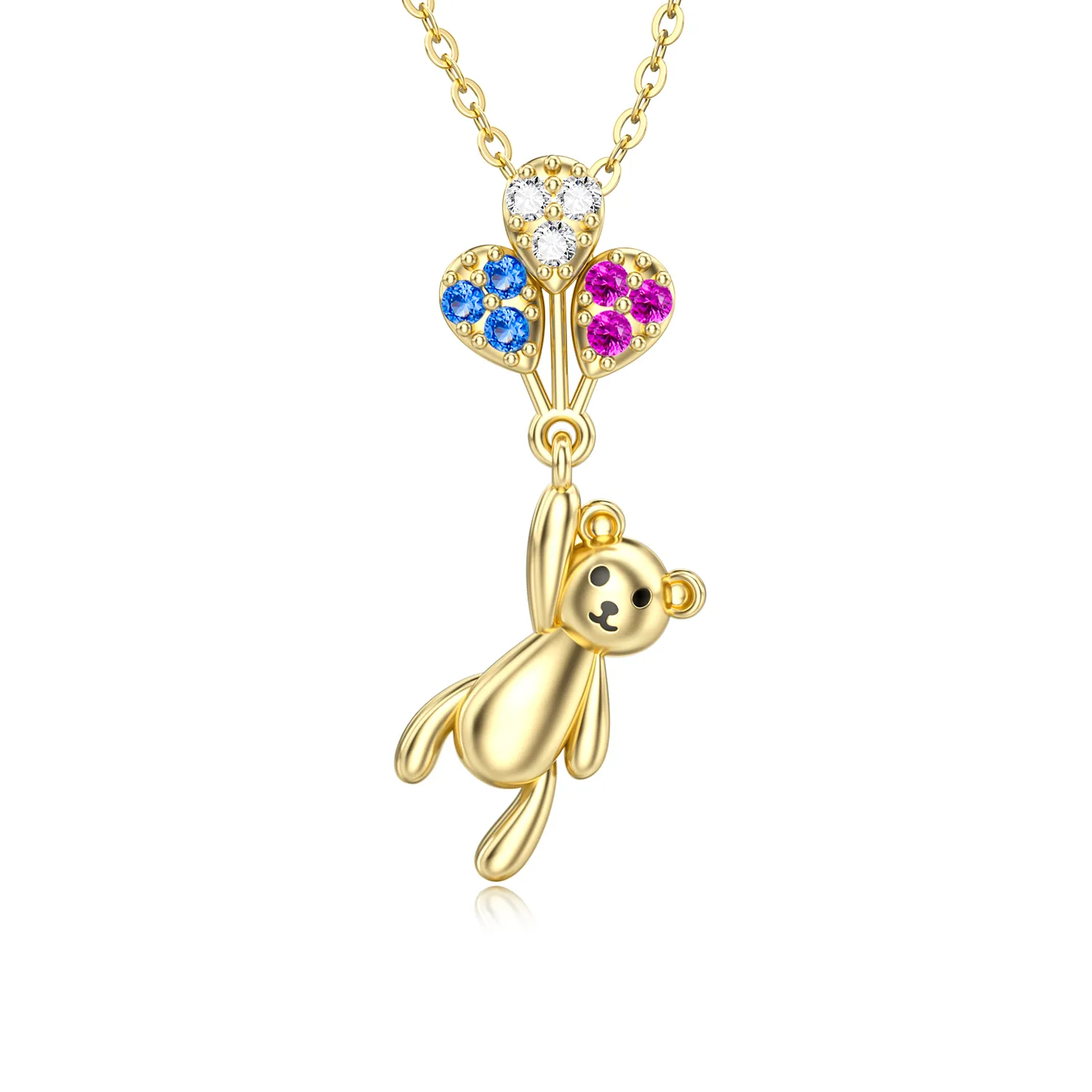Collana con ciondolo a forma di orso e palloncino in oro 10K con zirconio cubico