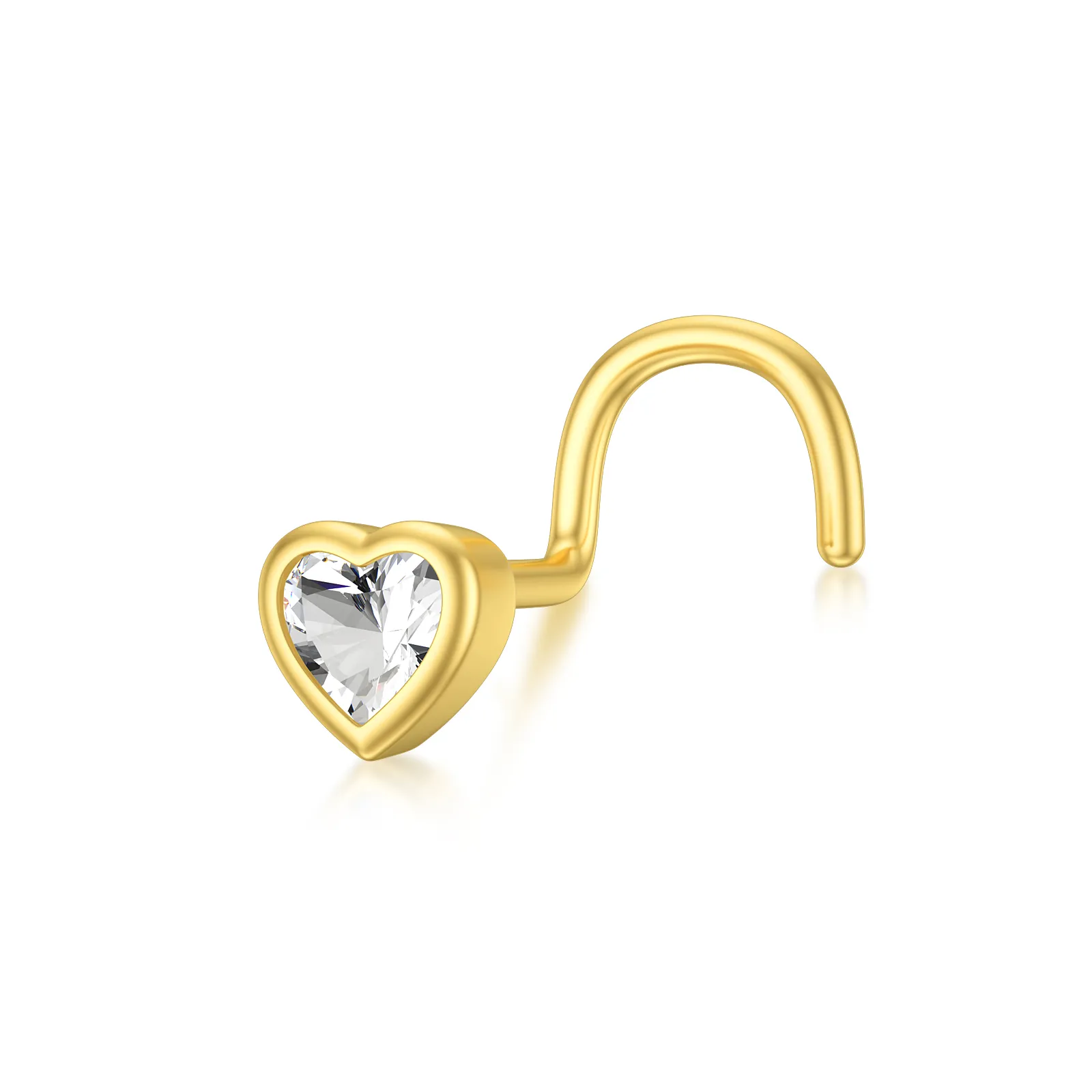 Anello al naso a forma di cuore con pietra portafortuna personalizzata in oro 14K e zirconi cubici