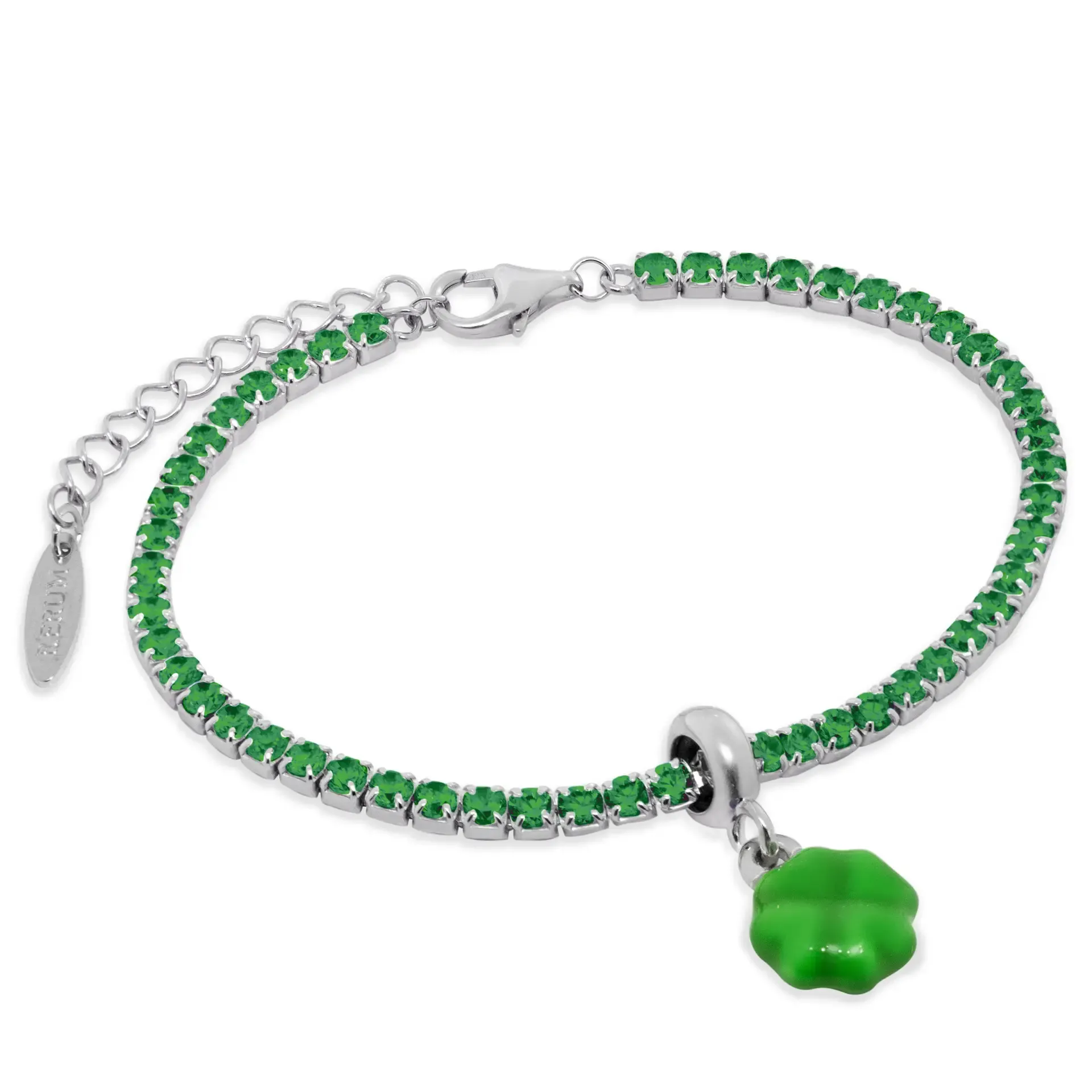 Bracciale Donna Rerum Tennis Verde 2,5 mm Stopper Quadrifoglio Smaltato