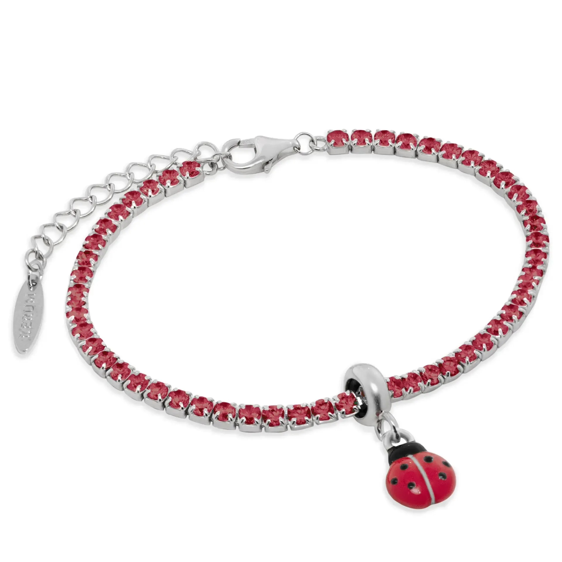 Bracciale Donna Rerum Tennis 2,5 mm Rubino e Stopper Coccinella Smaltato