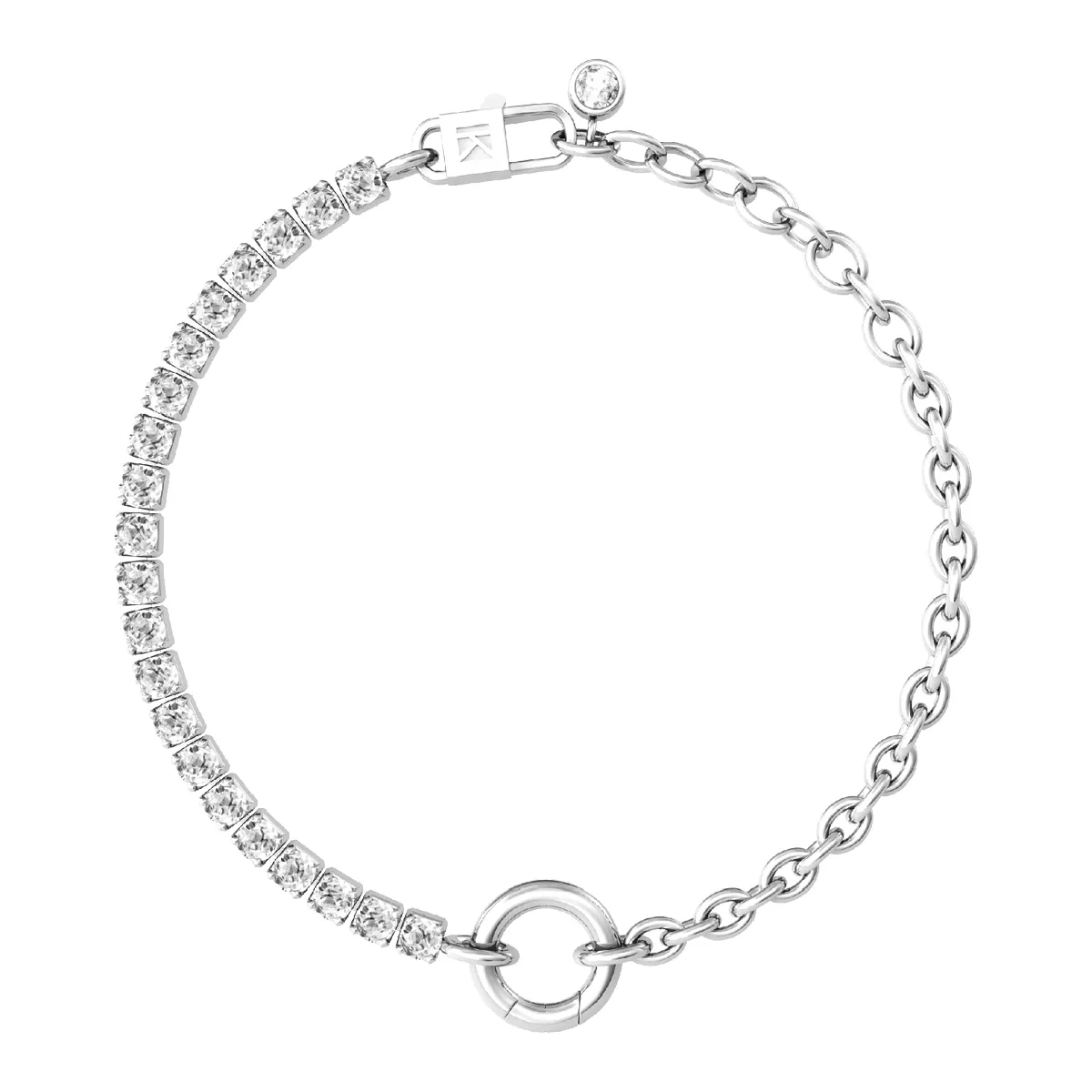Bracciale Donna Componibile in Acciaio Metà Catena Rolò Metà Tennis