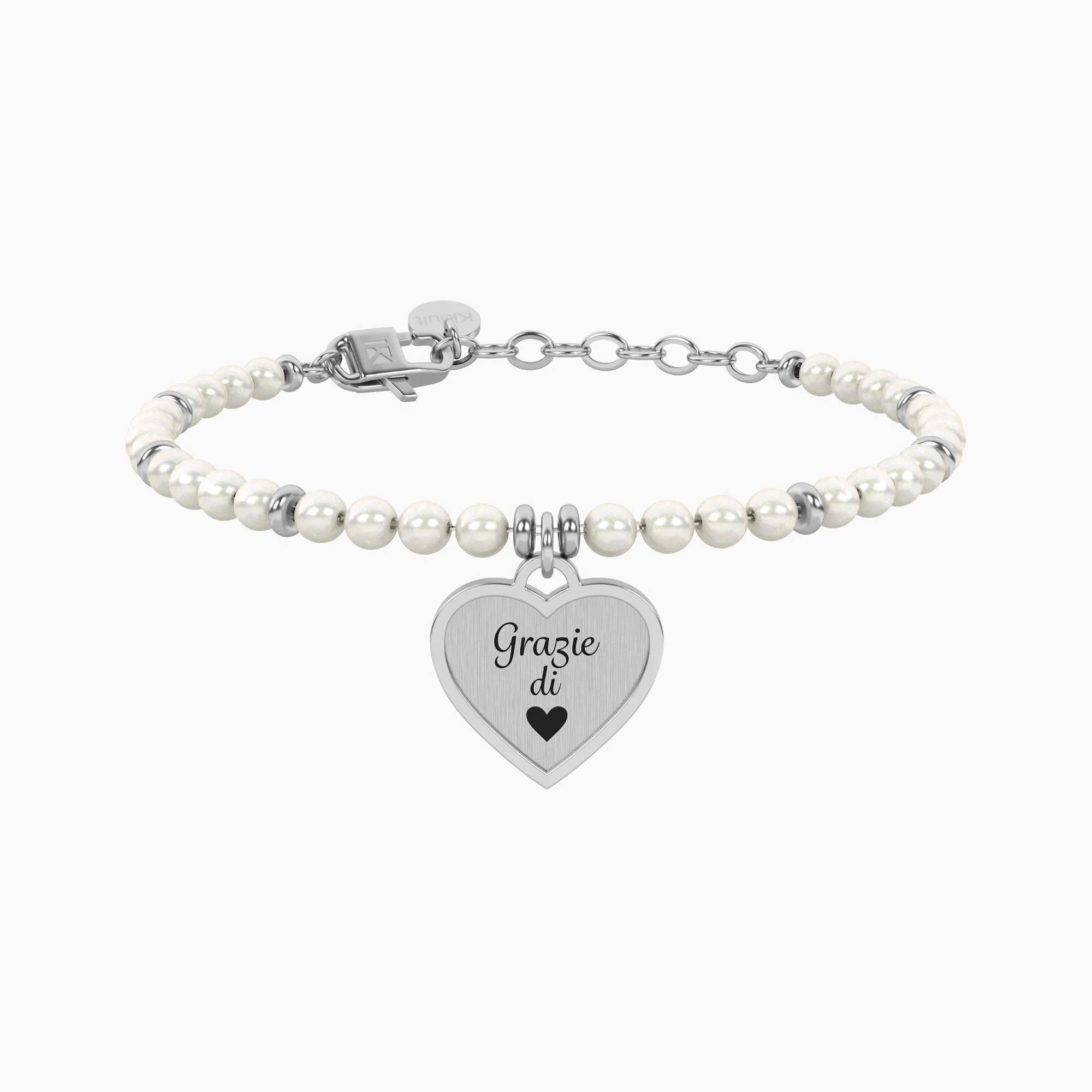 Bracciale Donna Kidult Love Perle con Ciondolo Cuore Grazie