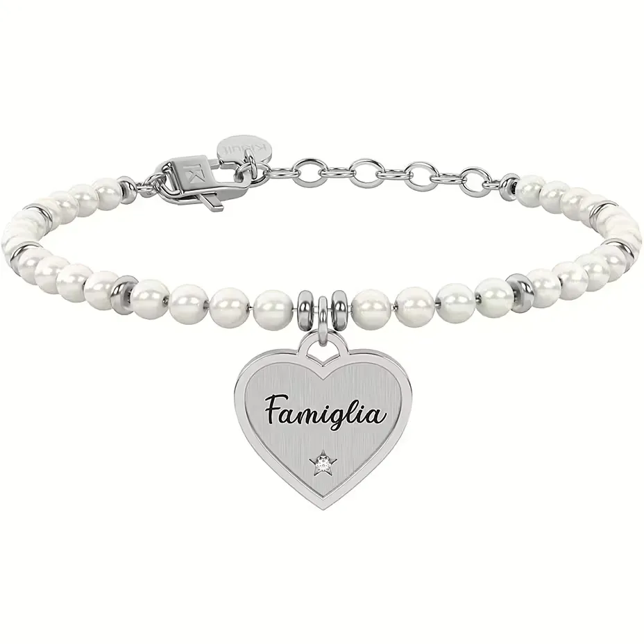 Bracciale Donna Kidult Family Perle con Ciondolo Cuore per Famiglia