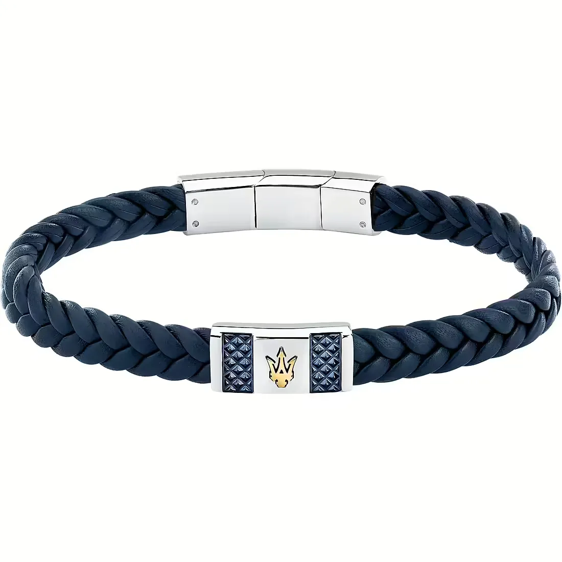Bracciale Uomo Maserati Recycled Leather in Pelle Blu e dettagli Oro