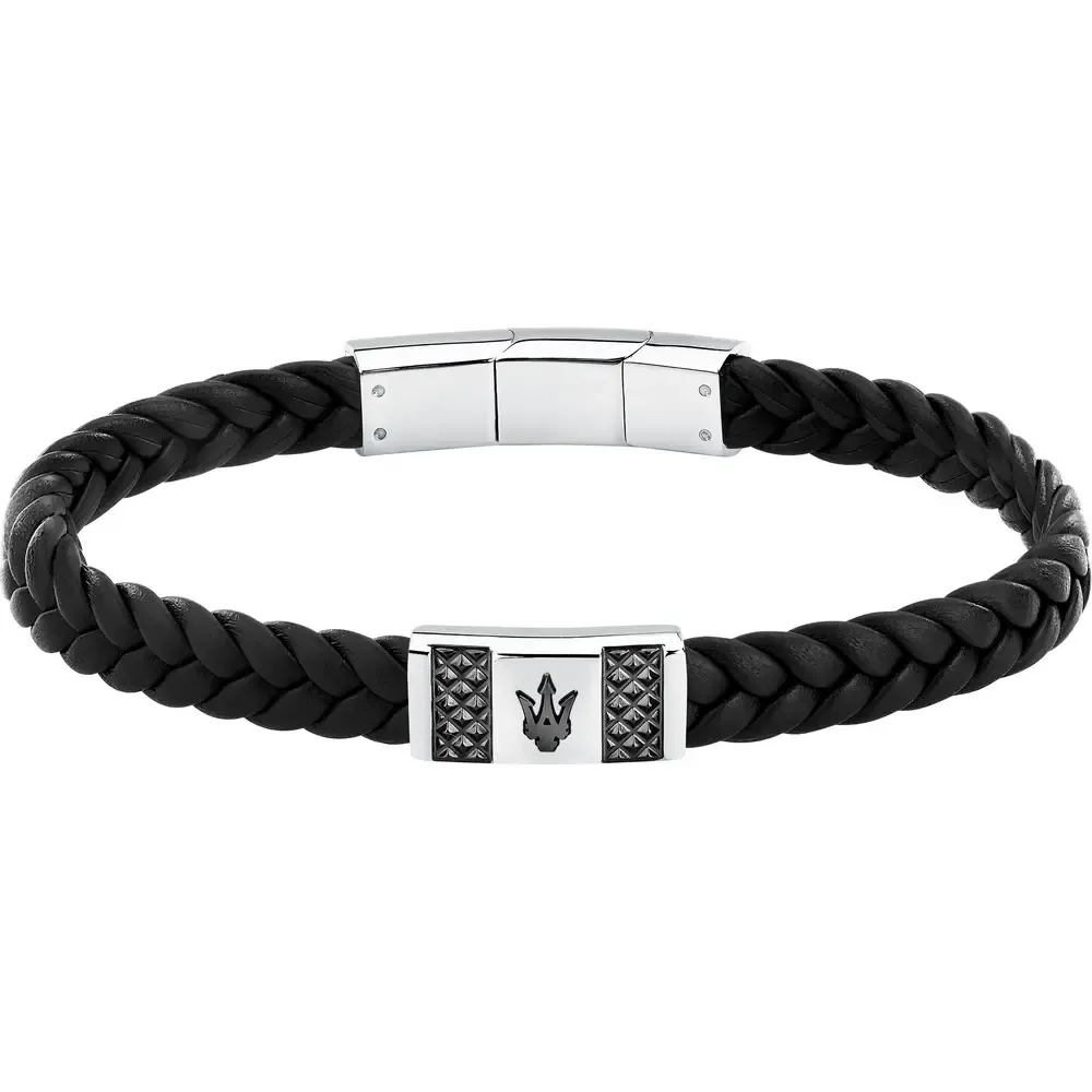 Bracciale Uomo Maserati Recycled Leather in Pelle Nera