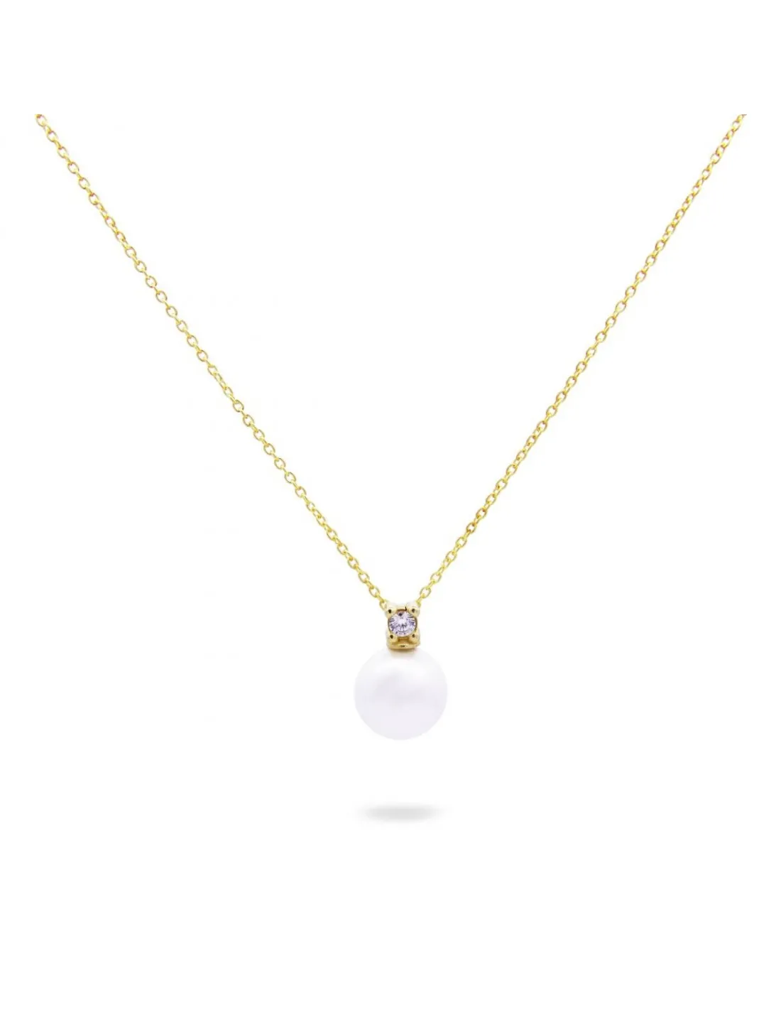 Collana Donna Rue Des Mille Whiteside in Argento Dorato con Perla Centrale E Castone