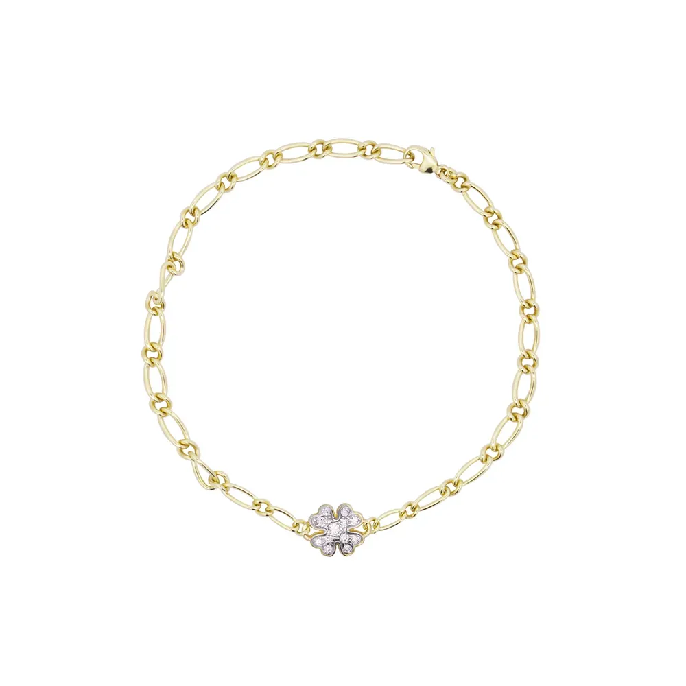 Bracciale Donna Rue Des Mille Shapes Catena Cheval in Argento Dorato con Quadrifoglio Small Pavè