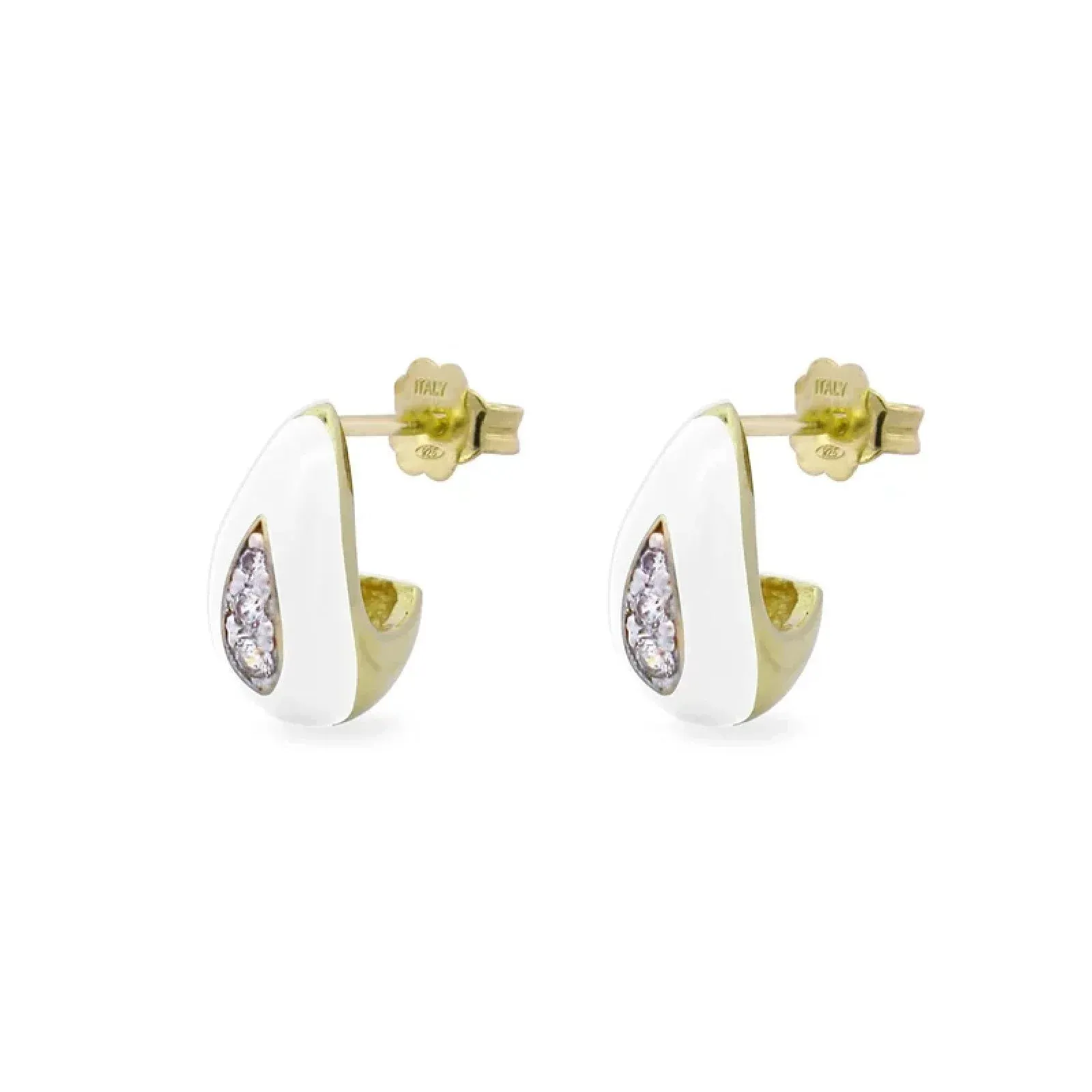 Orecchini Donna Rue Des Mille in Argento Dorato E Goccia Smalto Bianco