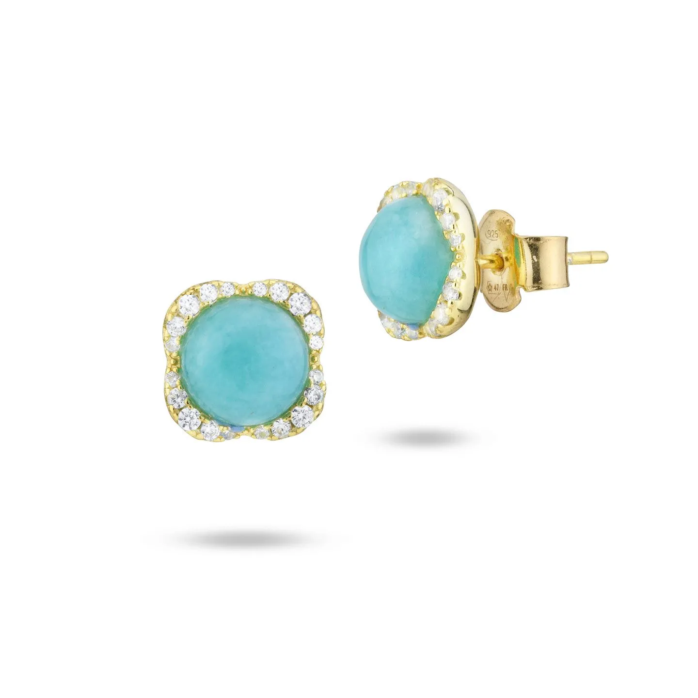 Orecchini Donna Boccadamo in Argento Placcati Oro Giallo a Fiore di Amazzonite con Zirconi