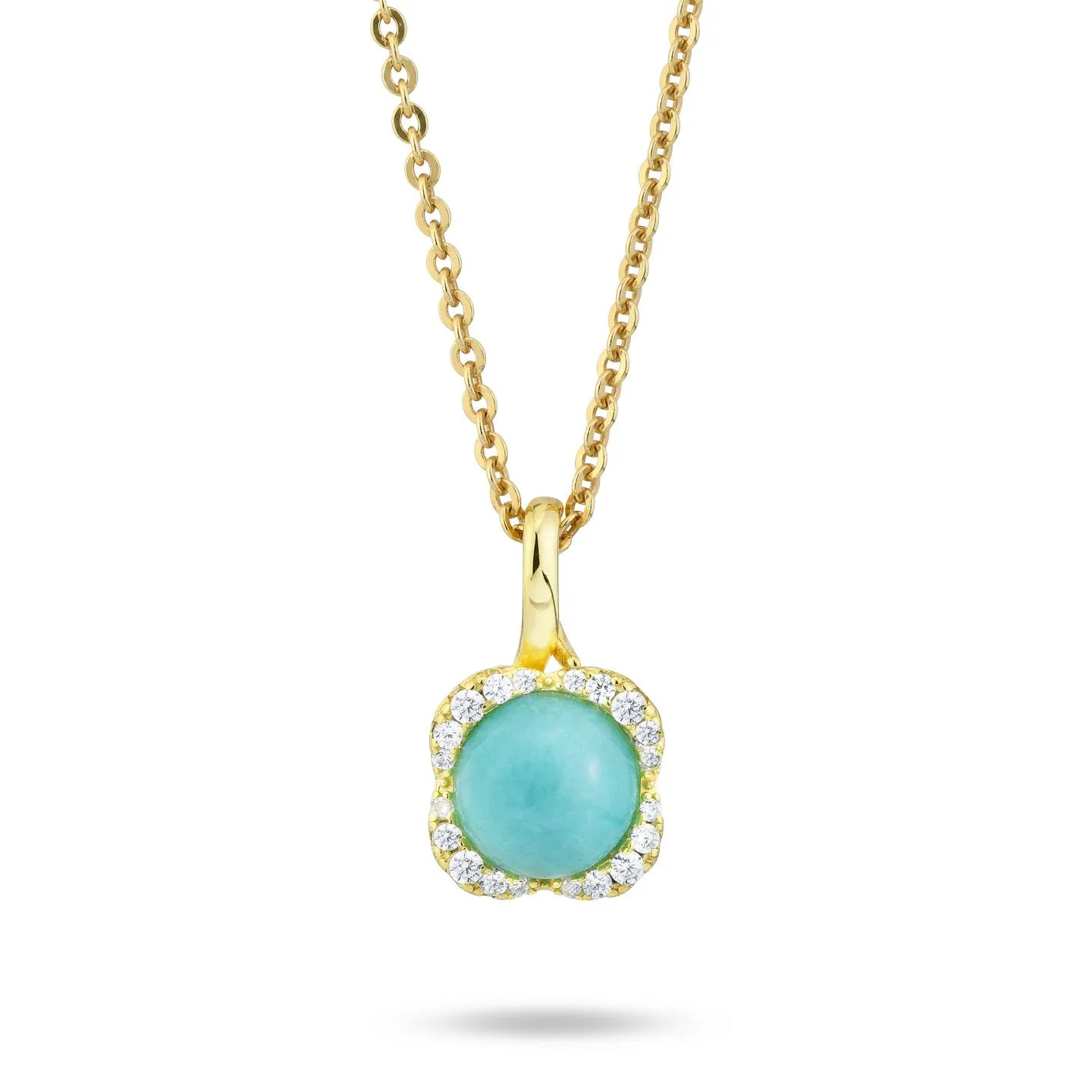 Collana Donna Boccadamo in Argento Placcata Oro Giallo con Fiore di Amazzonite e Zirconi