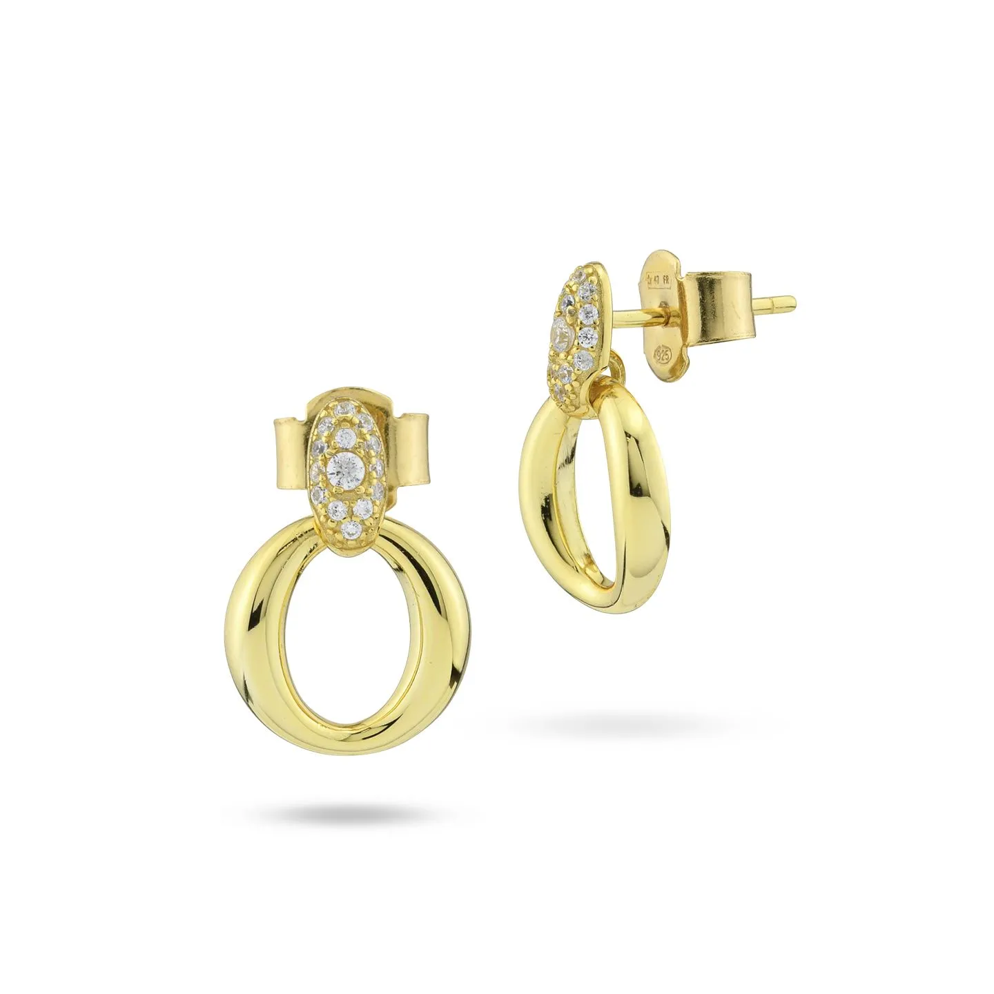 Orecchini Donna Boccadamo Placcati Oro Giallo con Modulo Circolare Pendente e Contromaglia Pavettata con Zircone