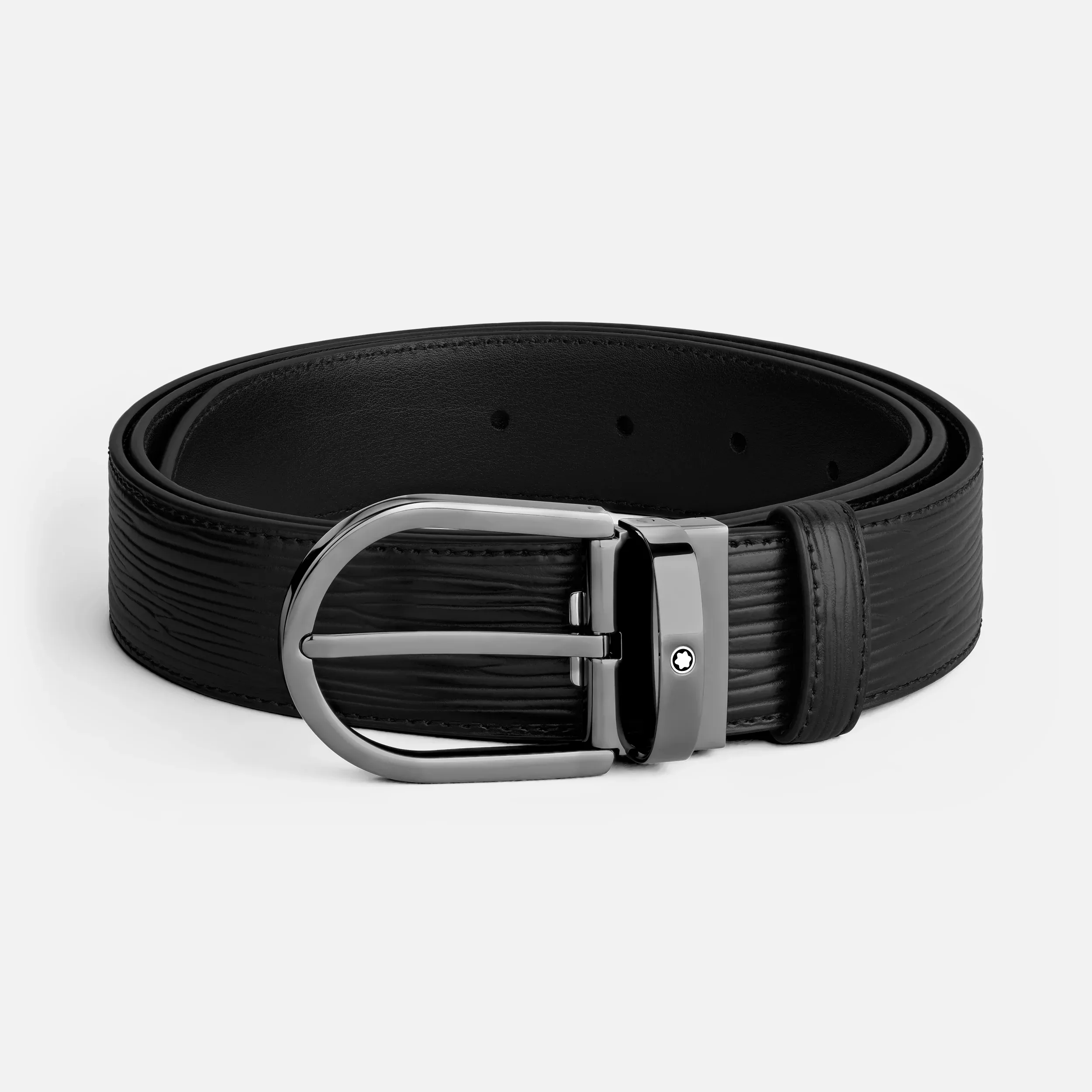 Cintura Montblanc da 35 mm in Pelle Nera con Fibbia a Ferro di Cavallo