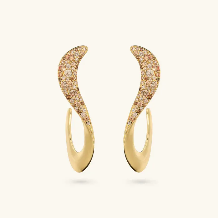 Orecchini Donna Etrusca Pendenti Onda con Pavé di Cubic Zirconia