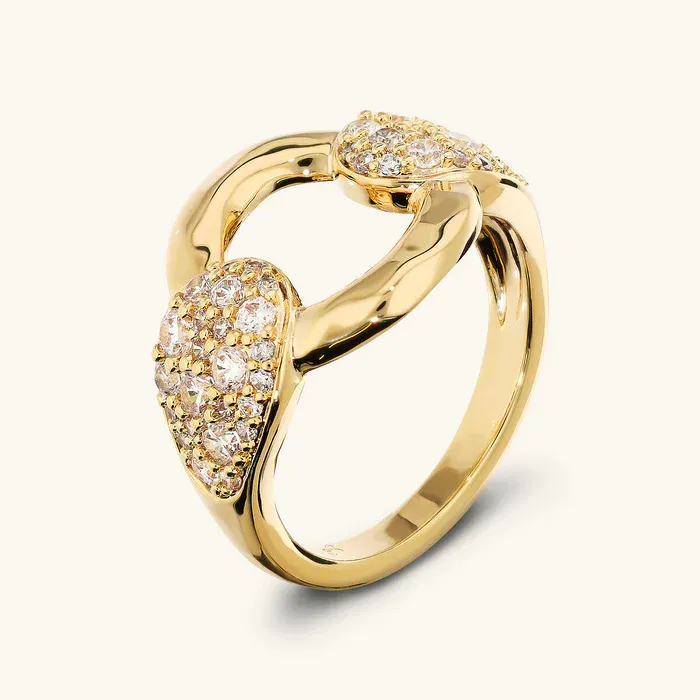 Anello Donna Etrusca a Fascia con Maglia Martellata e Pavé di Cubic Zirconia