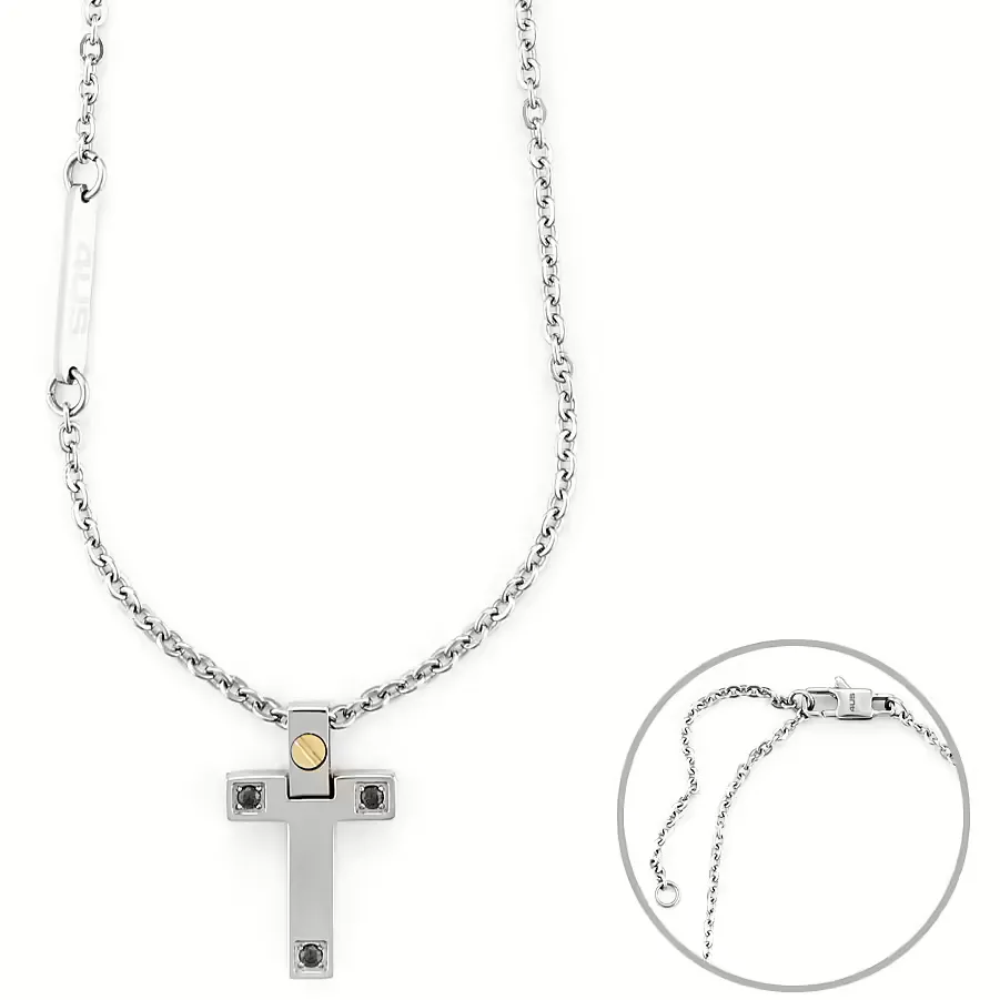 Collana Uomo Paciotti con Croce di Spinelli Neri e Oro 18 kt