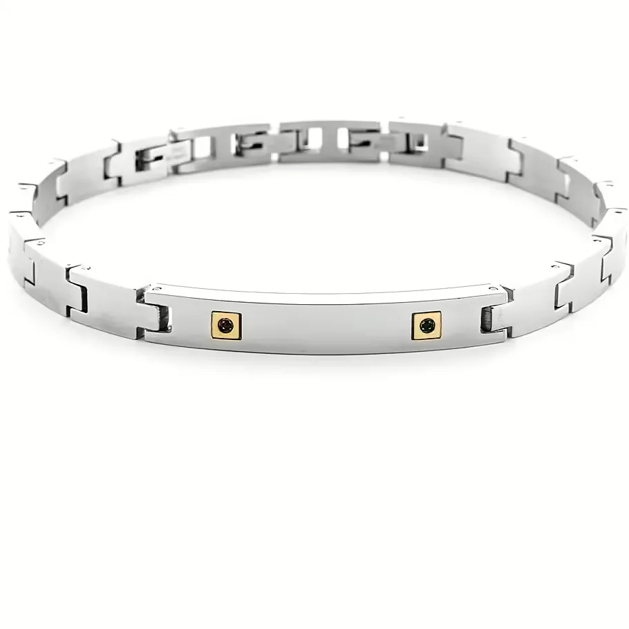 Bracciale Uomo Paciotti in Acciaio, Elementi in Oro 18 Kt E Spinellio Nero