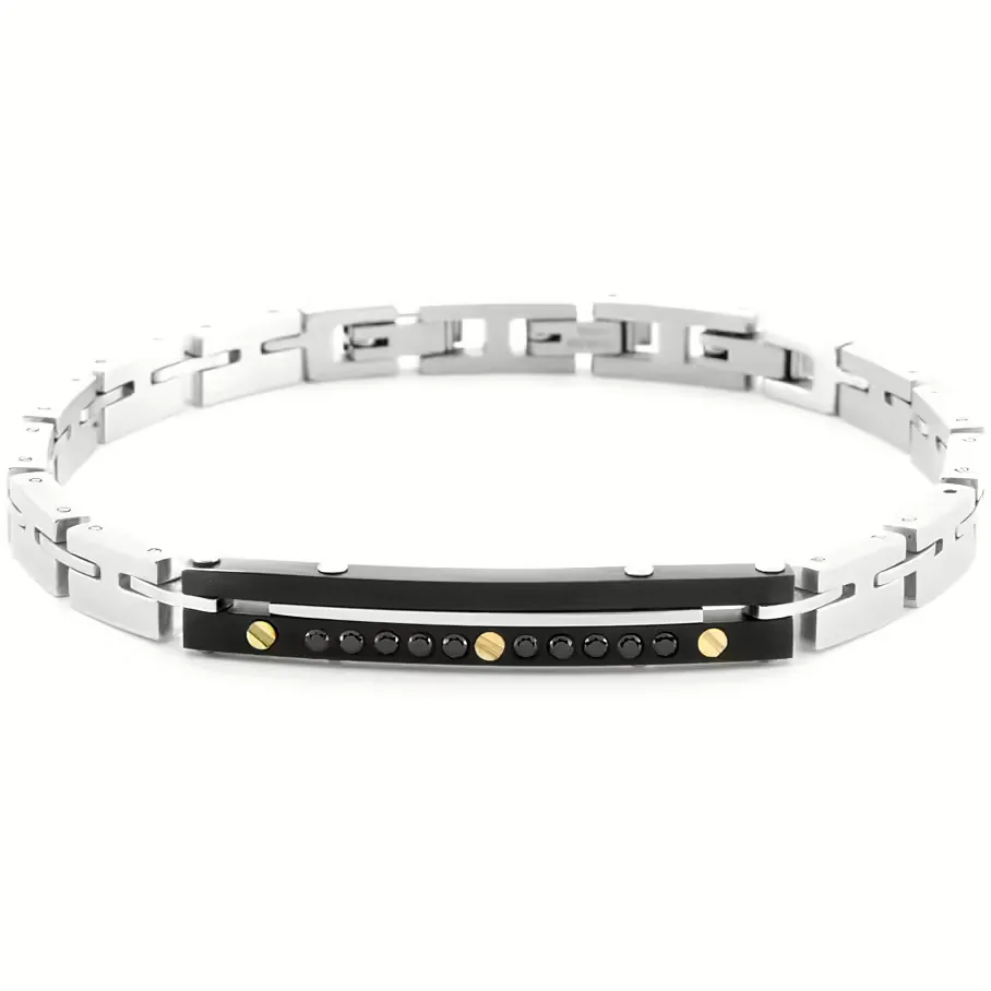 Bracciale Uomo Paciotti con Targa, Spinelli Neri e Oro 18 kt