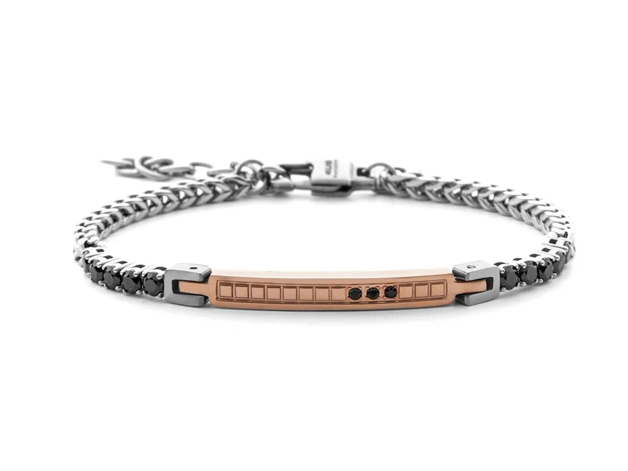 Bracciale Uomo Paciotti con Targa in Acciaio pvd Rosè e Zirconi Neri