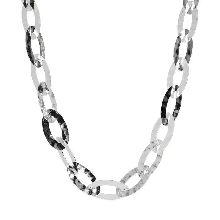 Collana Lunga Donna Catena Ovale Piatta Martellata