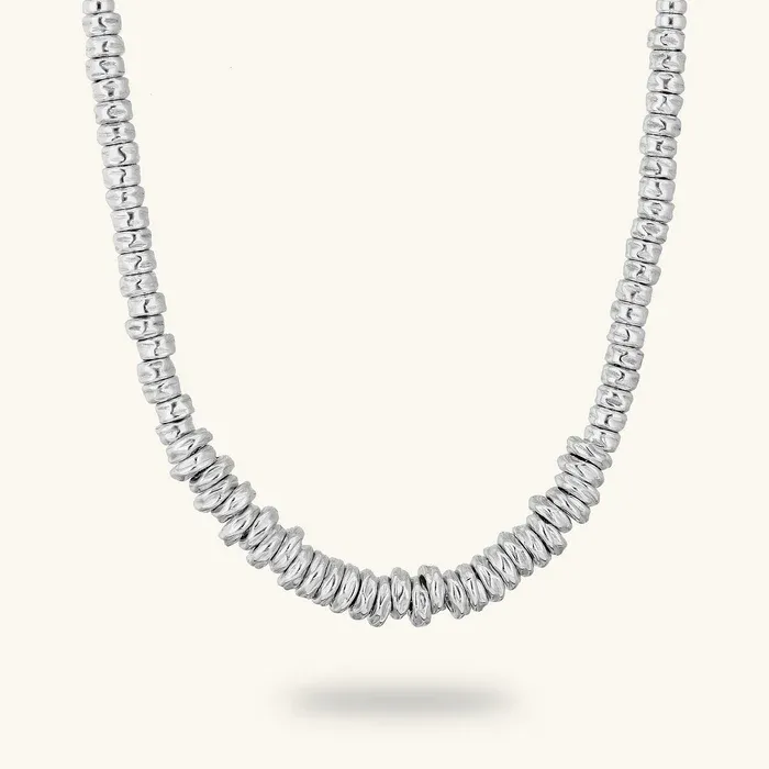 Collana Donna Etrusca Girocollo con Rondelle Martellate e Sfere Lucide