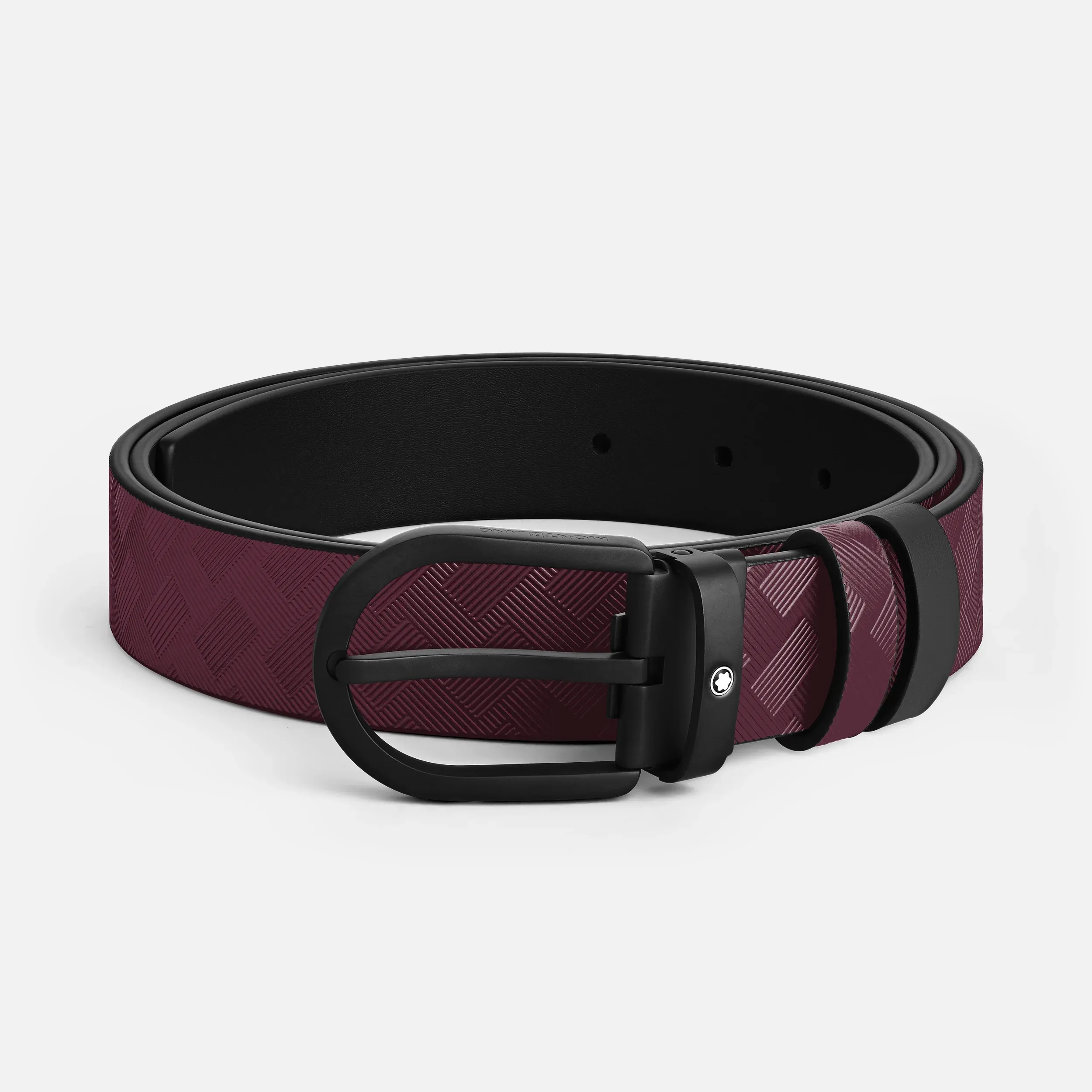 Cintura Montblanc Reversibile 30 mm in Pelle Cassis/Nera con Fibbia a Ferro di Cavallo