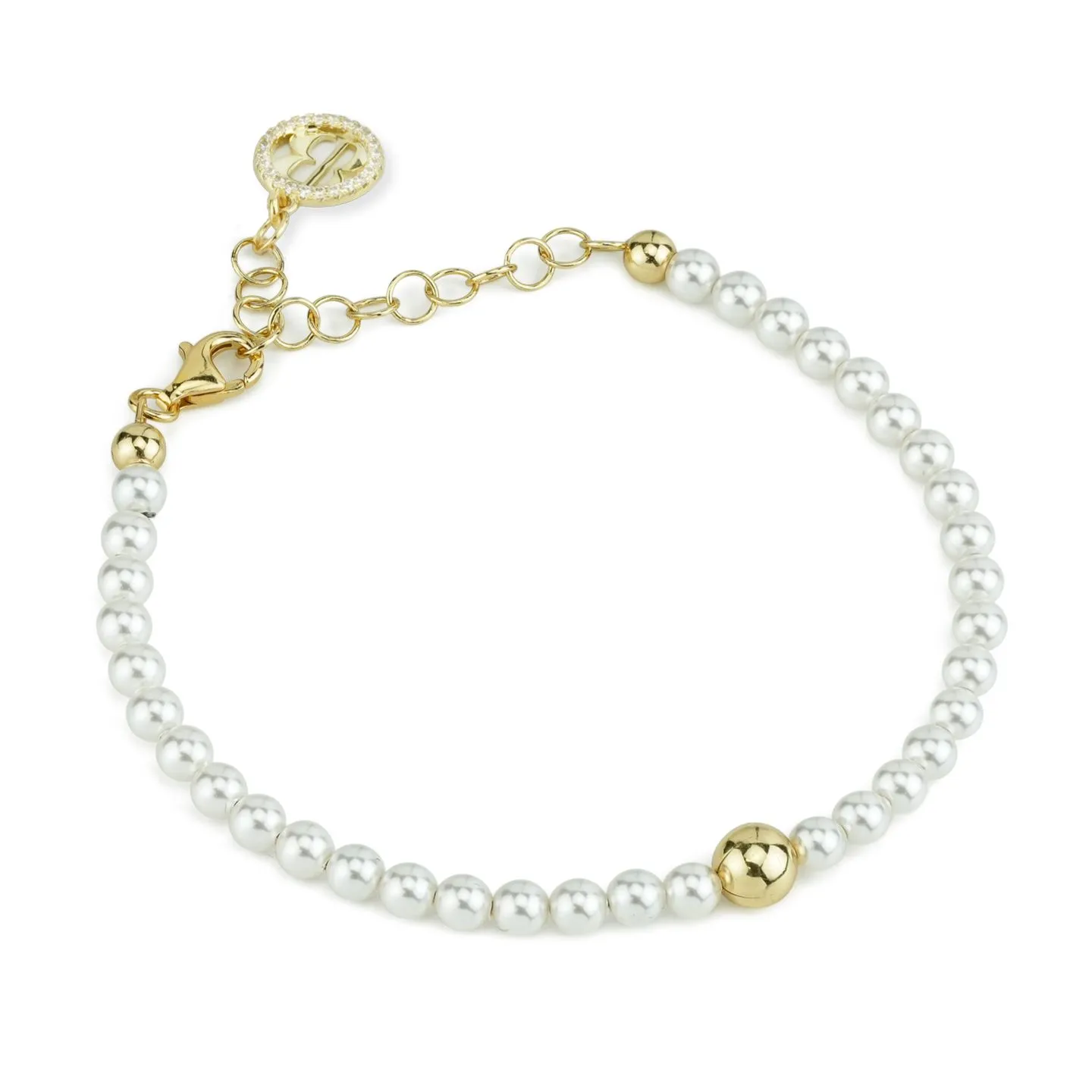 Bracciale Donna Boccadamo con filo di Perle Piccole e Centrale in Argento Placcato Oro