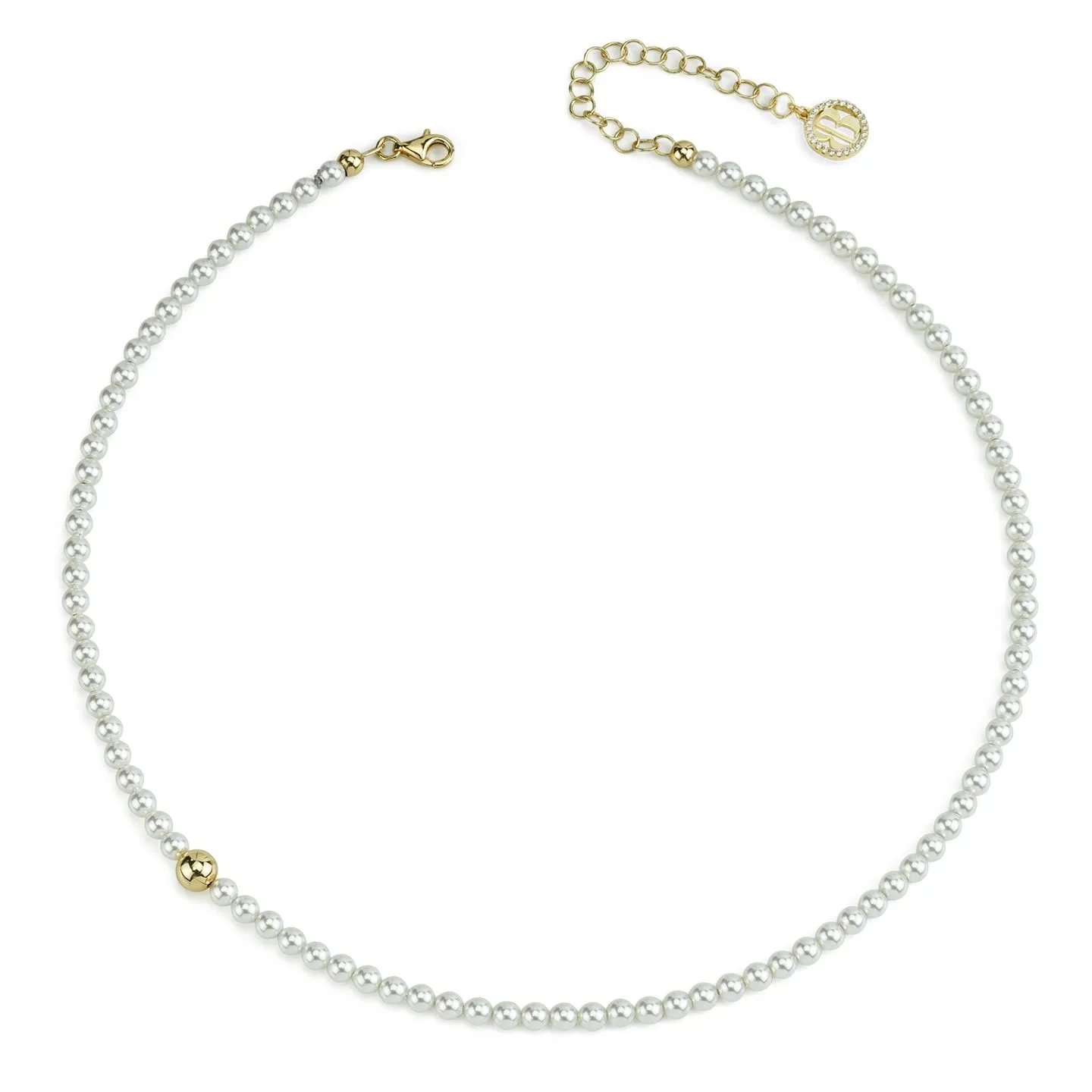 Collana Donna Boccadamo in Argento Placcato Oro Giallo con Filo di Perle Piccole e Boule Laterale