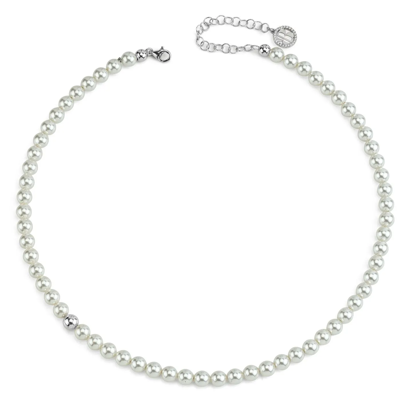 Collana Donna Boccadamo in Argento con Filo di Perle Medie e Boule Laterale