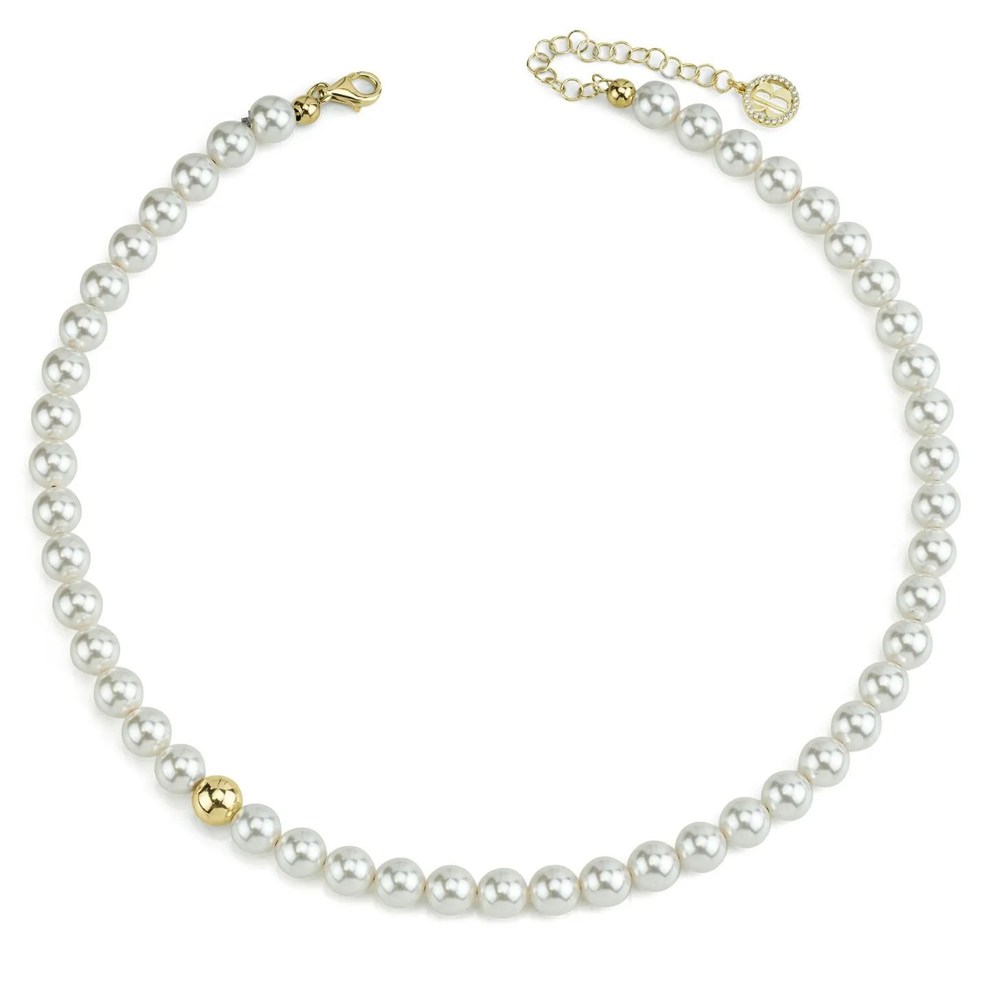 Collana Donna Boccadamo in Argento Placcato Oro Giallo con Filo di Perle Grandi e Boule Laterale