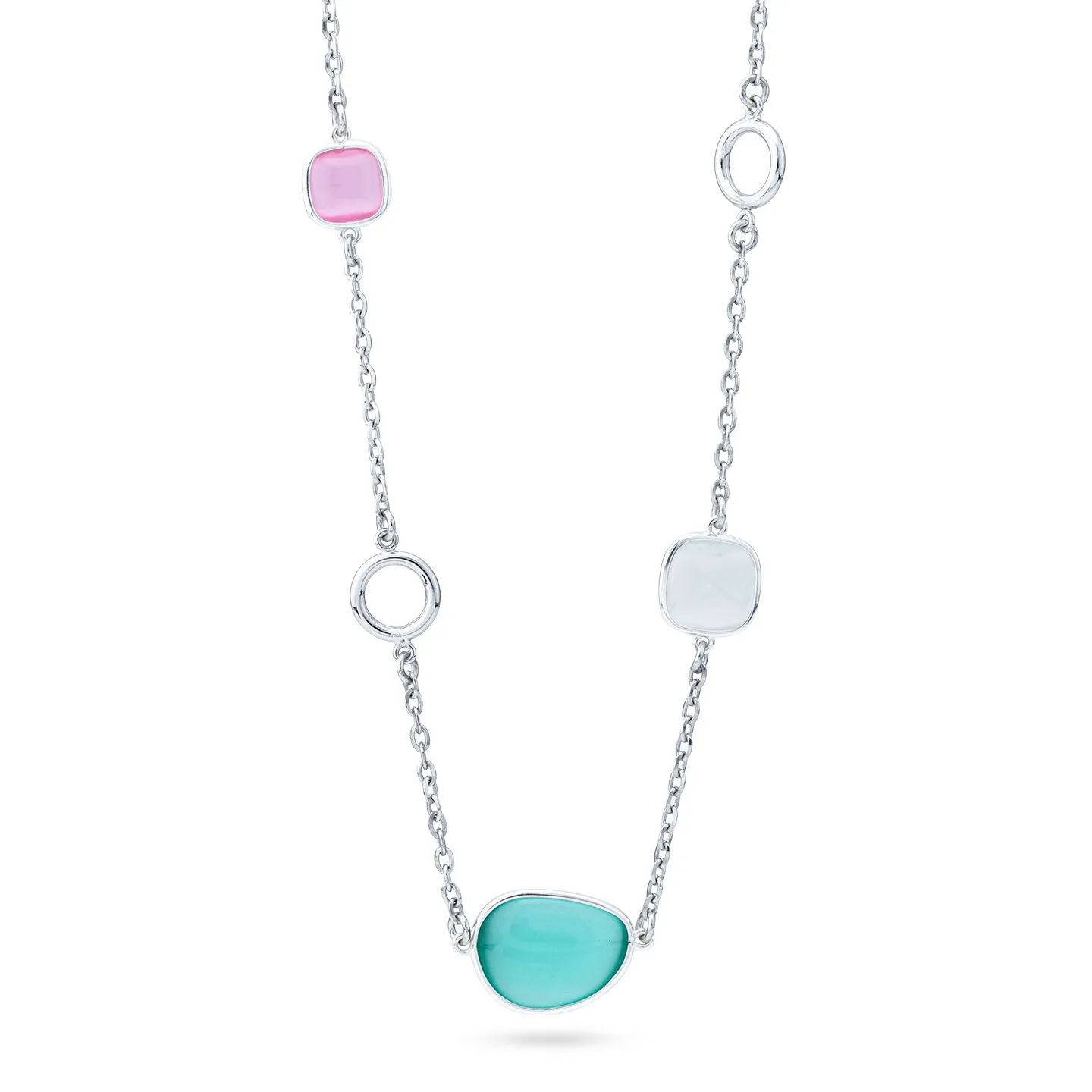 Collana Donna Boccadamo Bronzo Rodiata Lunga con Intercalari di Cristalli Multicolor