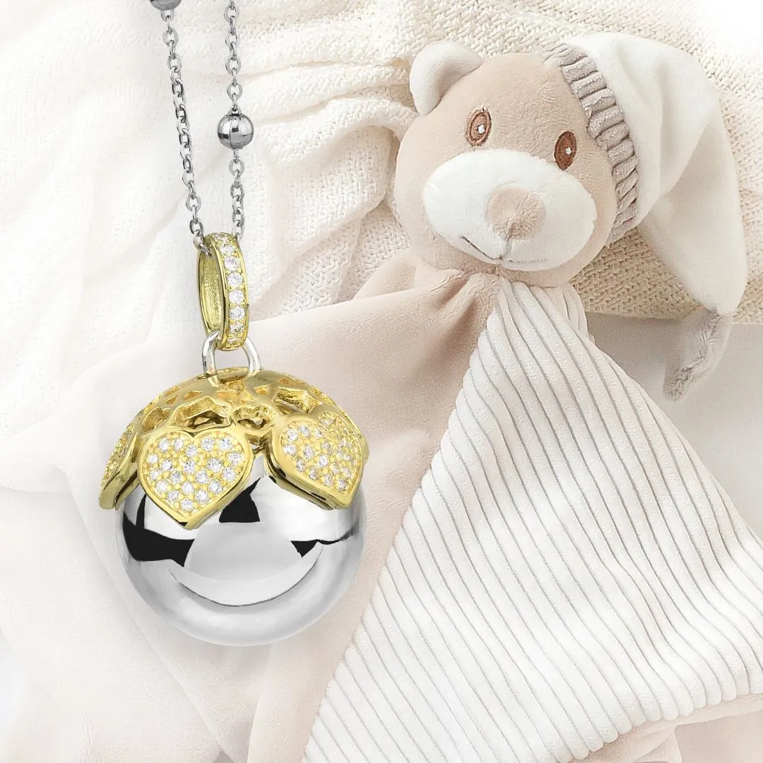 Collana Donna Boccadamo Chiama Angeli con Ciondolo Sonoro, Coppetta Placcata Oro Giallo di Cuori e Peluche