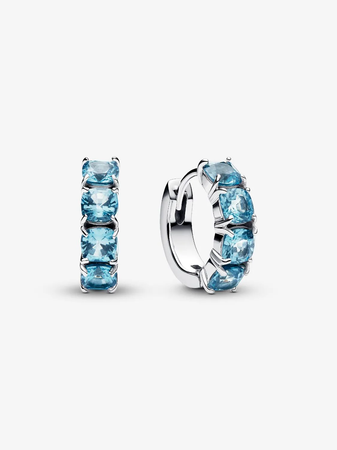 Orecchini Cerchi Pandora Cristalli Azzurri Argento Sterling 925