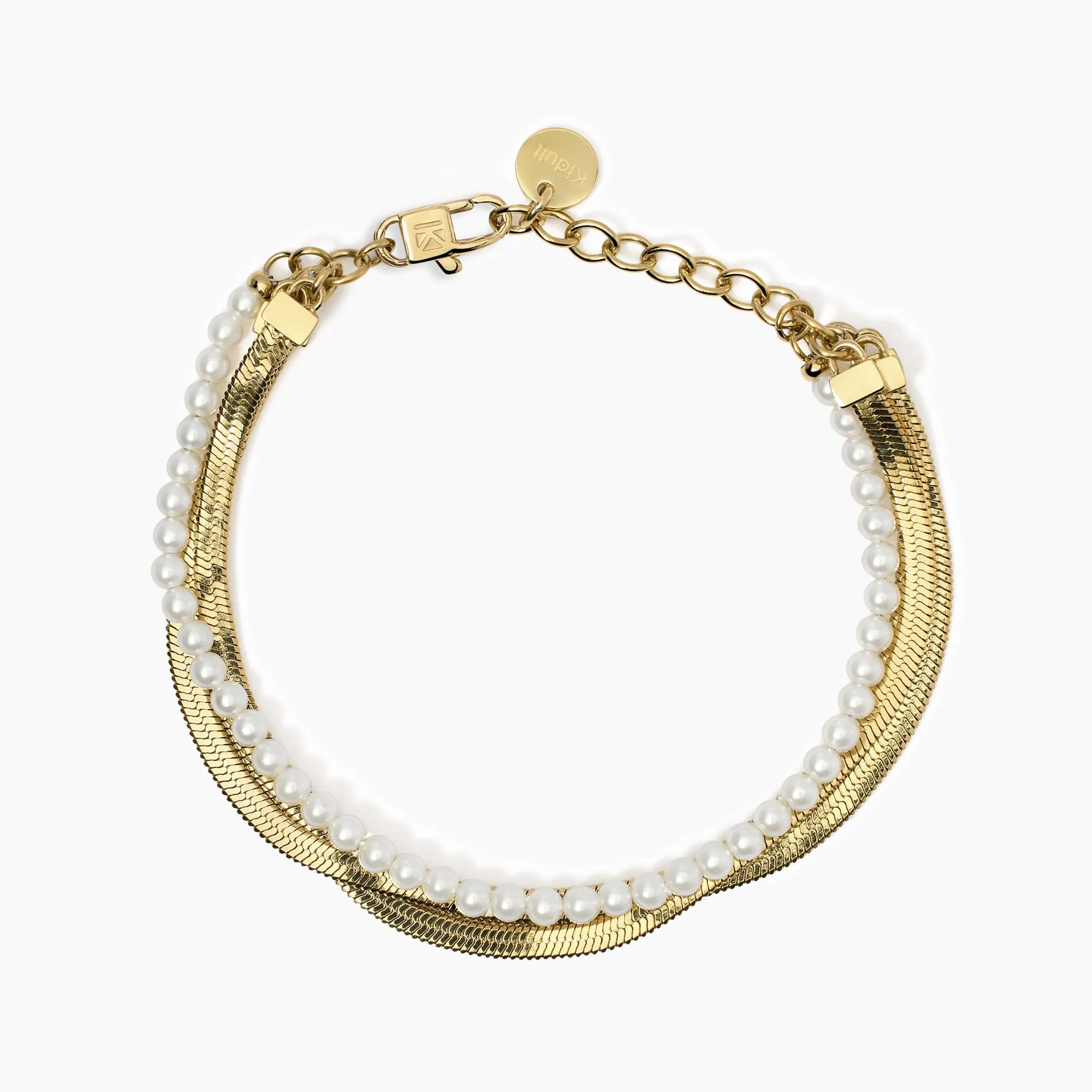 Bracciale Donna Kidult Dorato con Catena e Perle Conchiglia