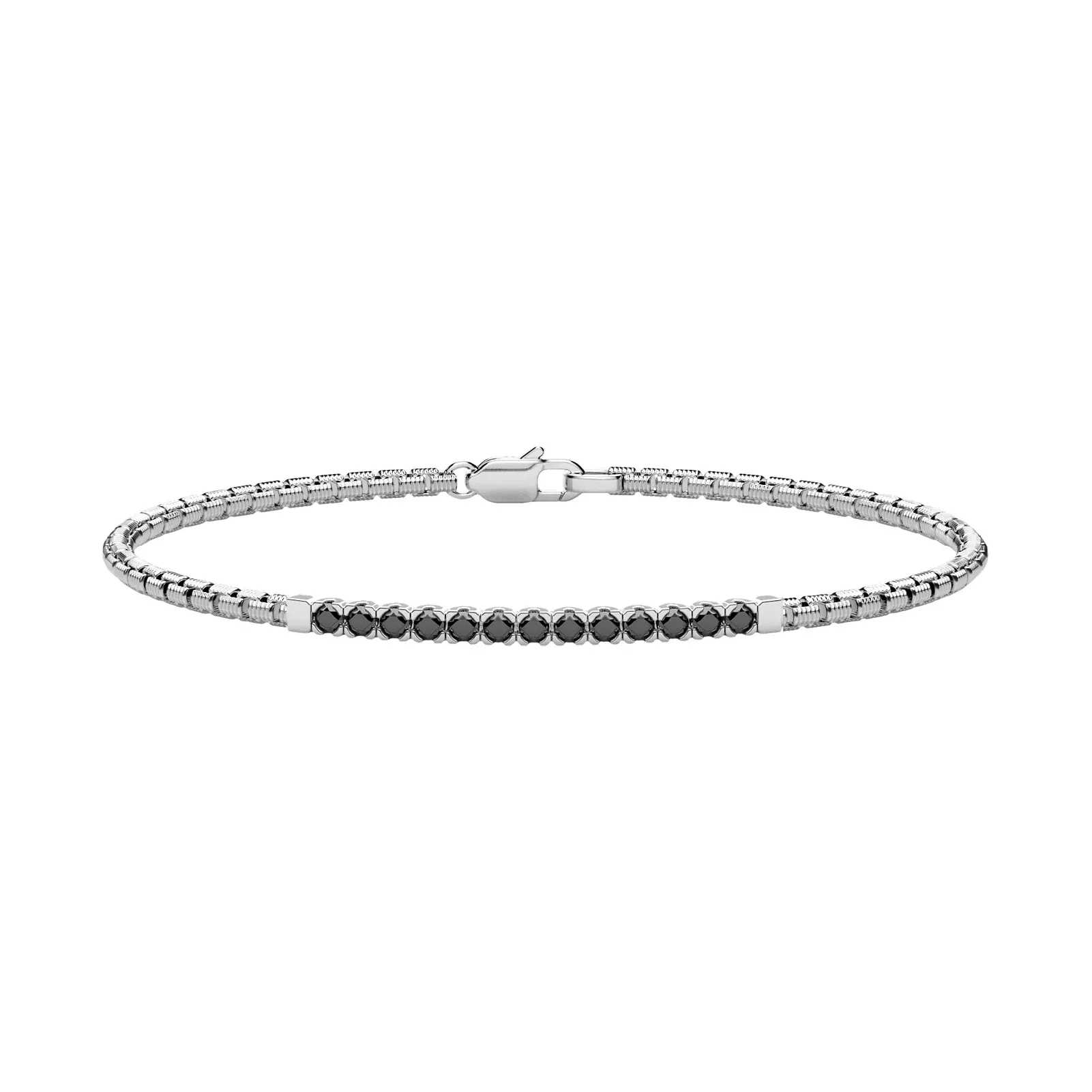 Bracciale Uomo Zancan Insignia Semirigido in Argento con Spinelli Neri