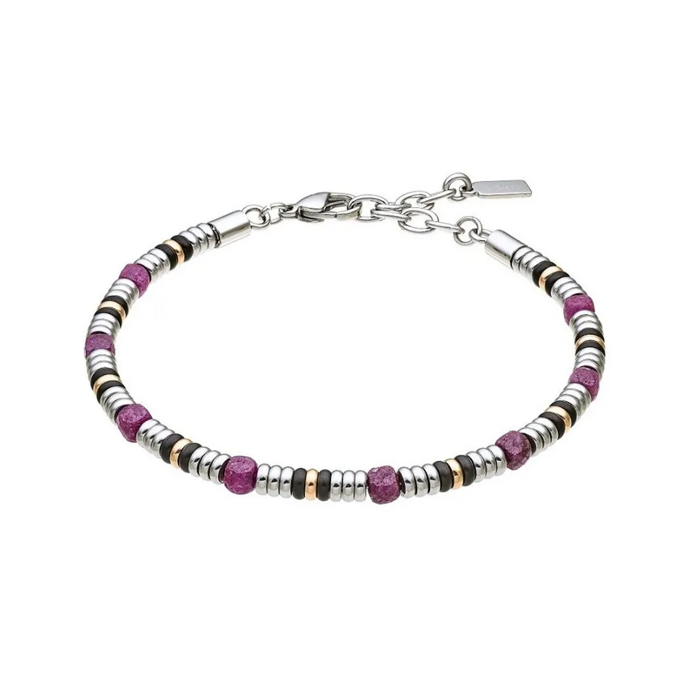 Bracciale Uomo Zancan Hi-Teck in Acciaio , Agata Rossa e Dettagli Rosè