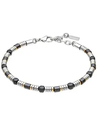 Bracciale Uomo Zancan Hi-Teck in Acciaio, Onice Nero e Cilindri Neri e Rosè