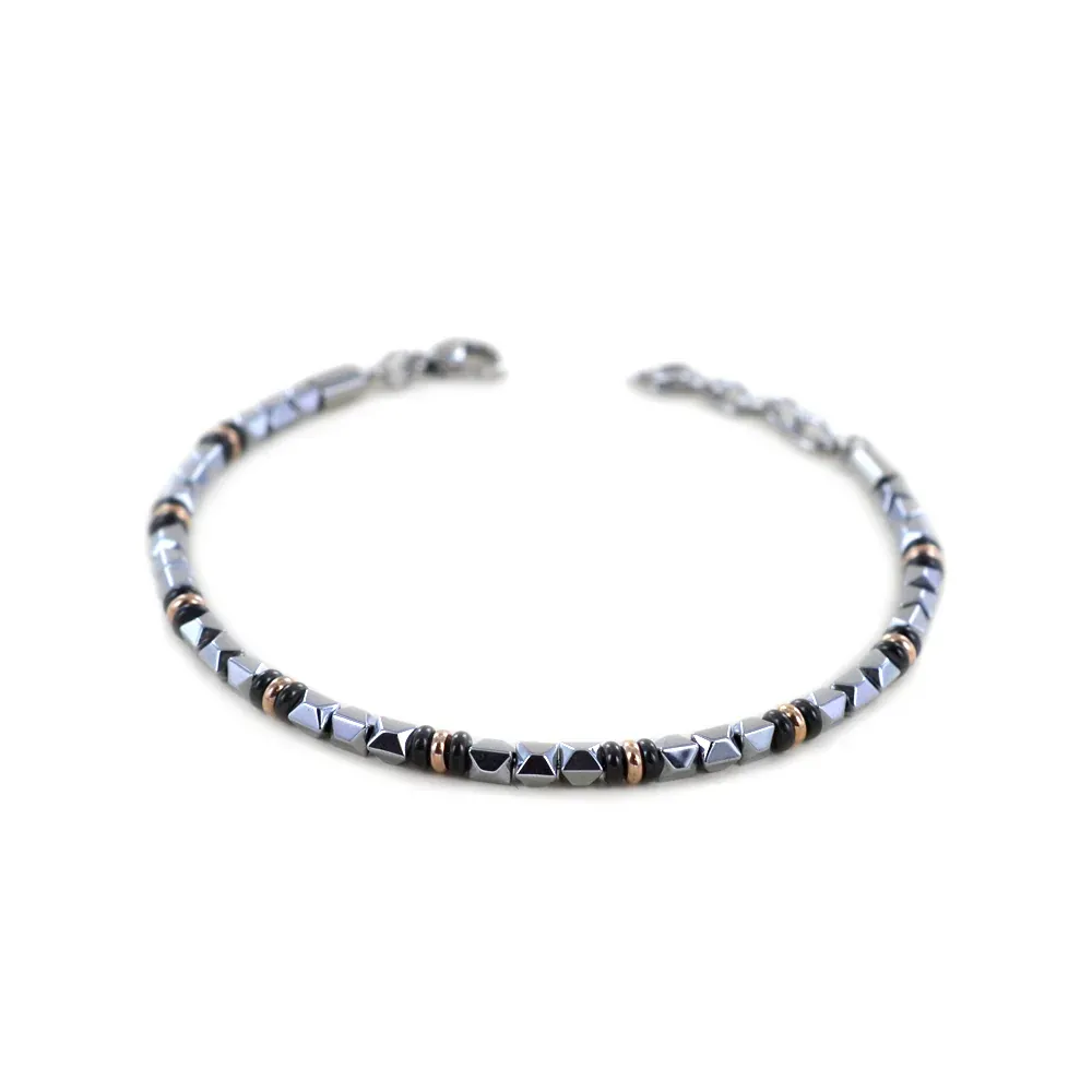 Bracciale Uomo Zancan in Acciaio con Sfere Nere e pvd rosè