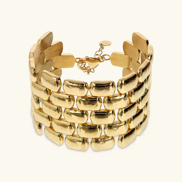 Bracciale a Fascia Donna Etrusca Maxi Maglia Pantera Martellata