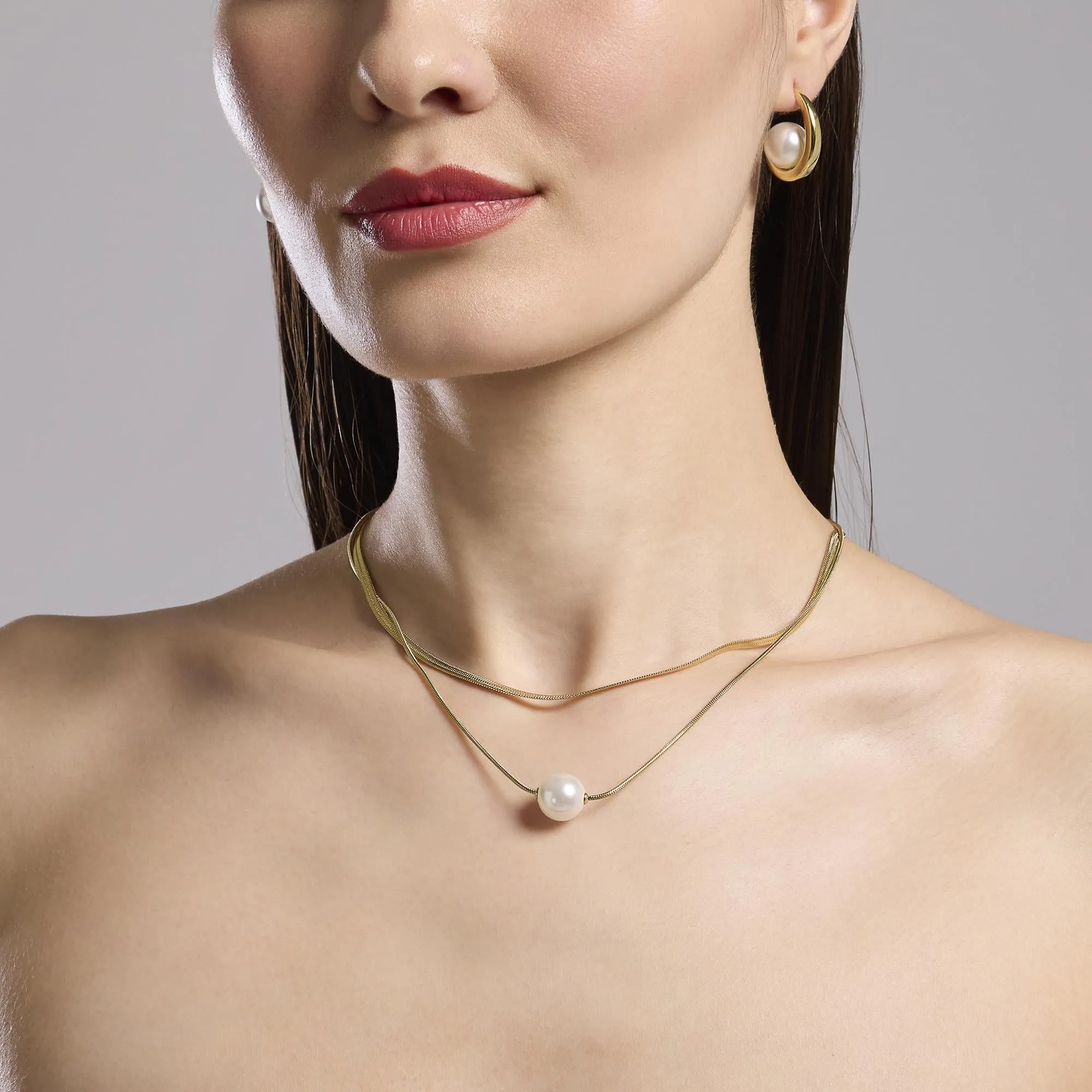 Collana Kidult Style 14 Doppia catena con perla gold