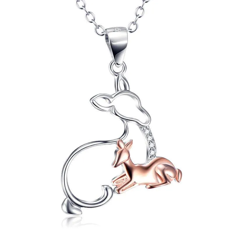 Collana con ciondolo madre figlia in argento sterling bicolore con zirconi cubici e giraffa