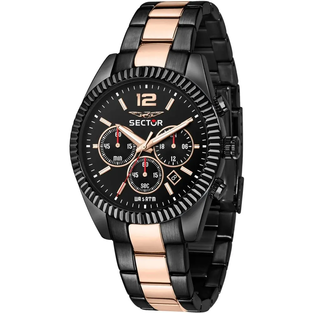 Orologio Uomo SECTOR 240 R3273640026 Chrono Bracciale Acciaio Nero Rosè