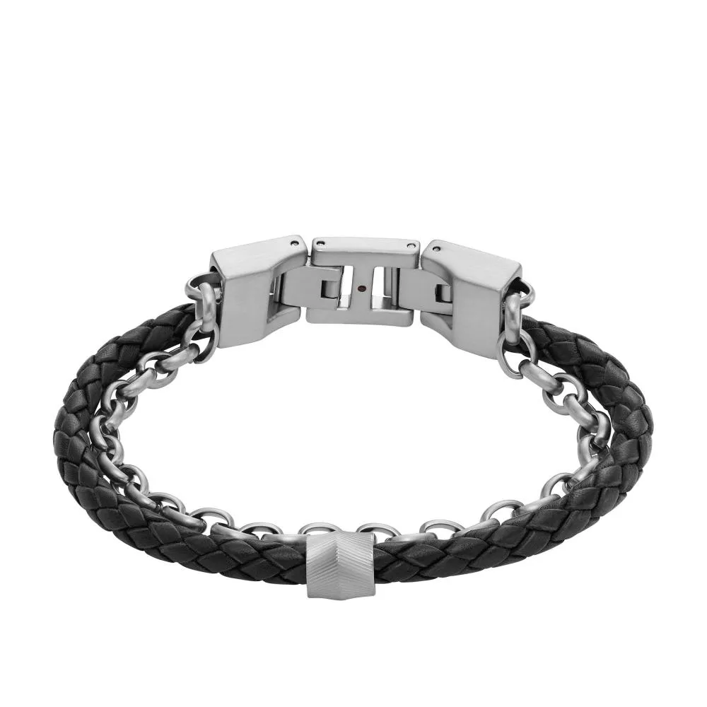 Bracciale Uomo FOSSIL JF04556040 Acciaio Inossidabile Pelle Nero