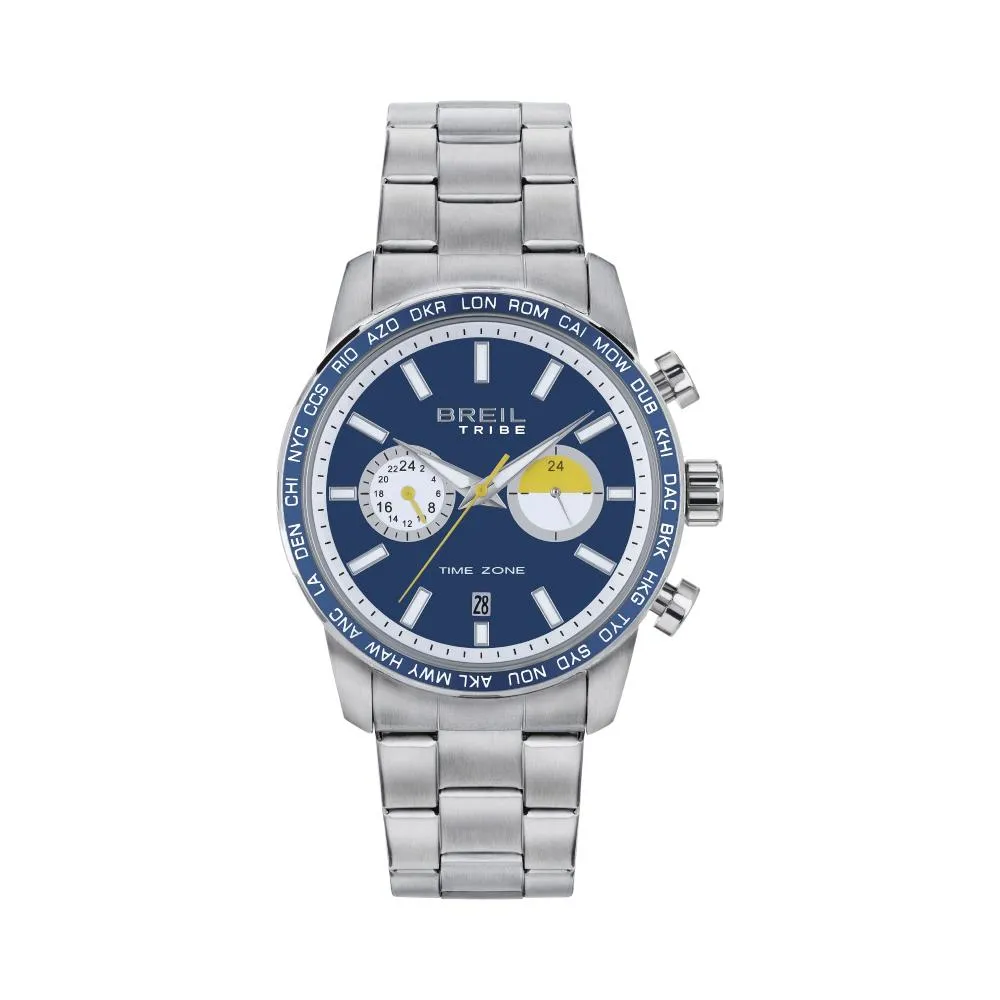 Orologio Uomo BREIL Tribe ZONE EW0566 Bracciale Acciaio Blu Dual Time