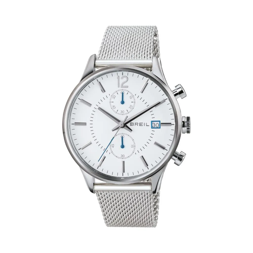Orologio Uomo BREIL CONTEMPO TW1648 Chrono Bracciale Acciaio Mesh Bianco