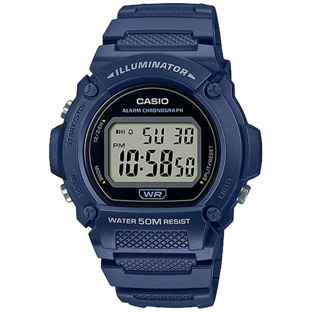 Orologio Uomo CASIO W-219H-2AVCF Silicone Blu Chrono Alarm Sub 50mt