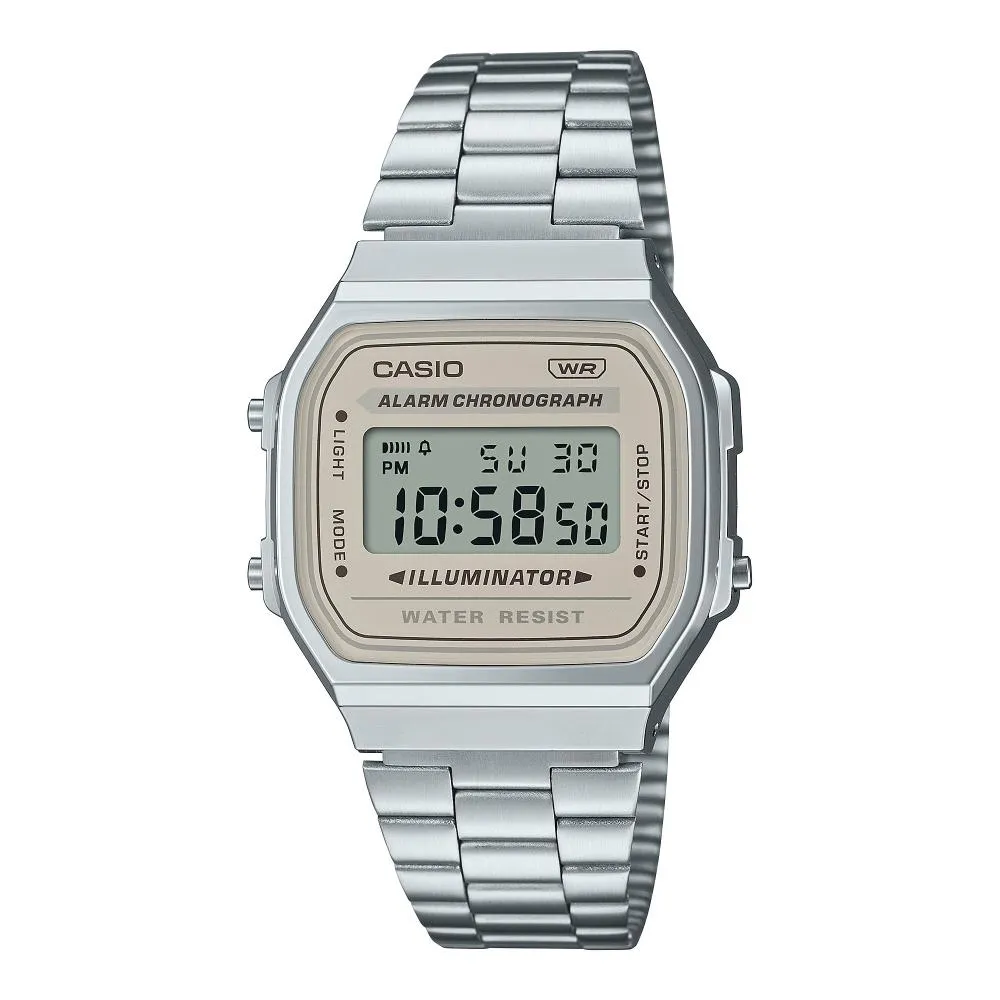 Orologio CASIO A168WA-8AYES Acciaio Grigio Digitale Chrono Alarm Unisex VINTAGE