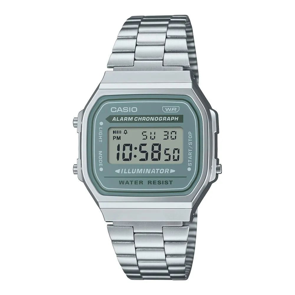 Orologio CASIO A168WA-3AYES Acciaio Grigio Digitale Chrono Alarm Unisex VINTAGE