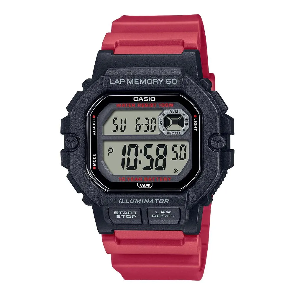 Orologio CASIO WS-1400H-4AVCF Silicone Rosso Chrono Alarm Dual Time Sub 100mt