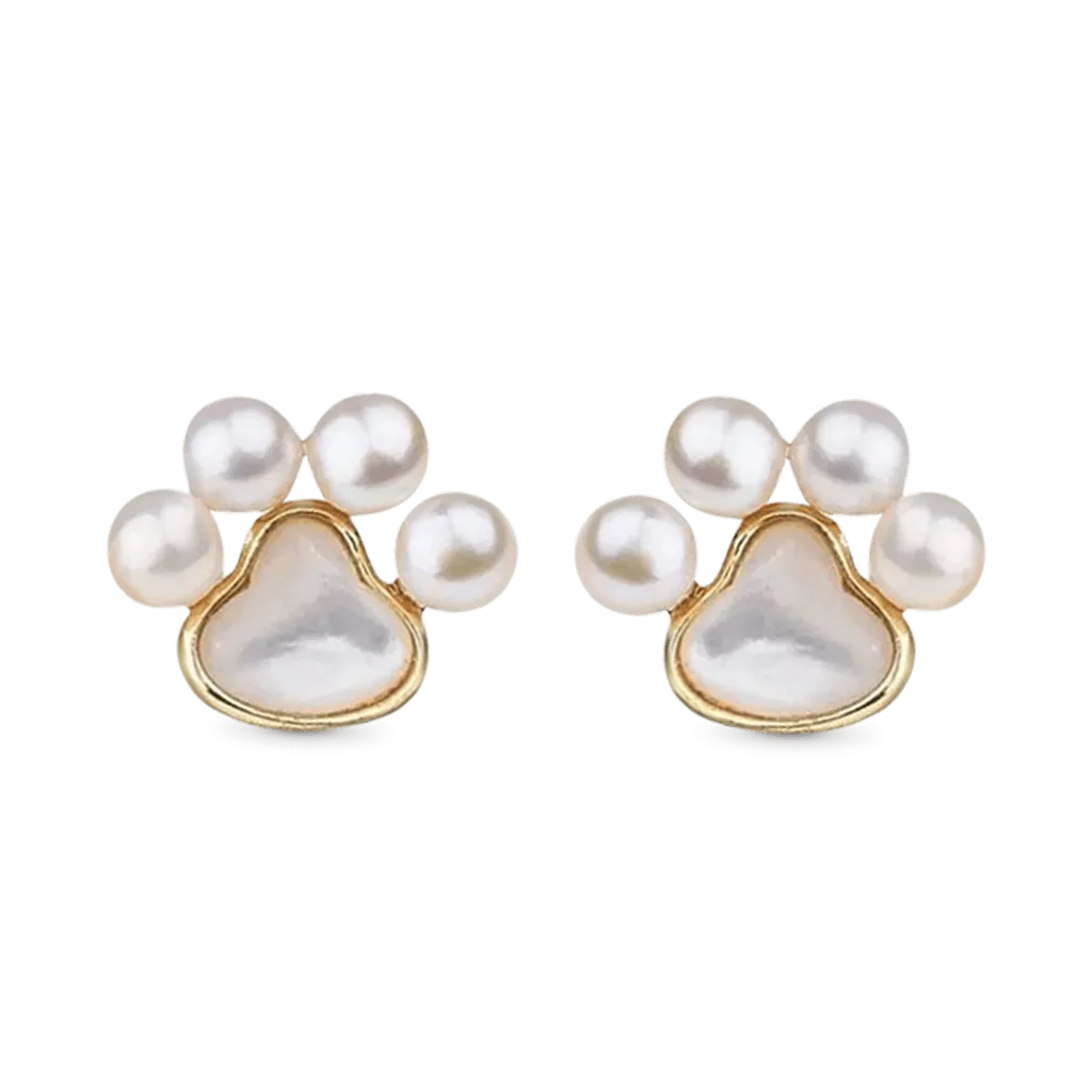 Gnoce Orecchini a Bottone con Stampa Zampa di Perle