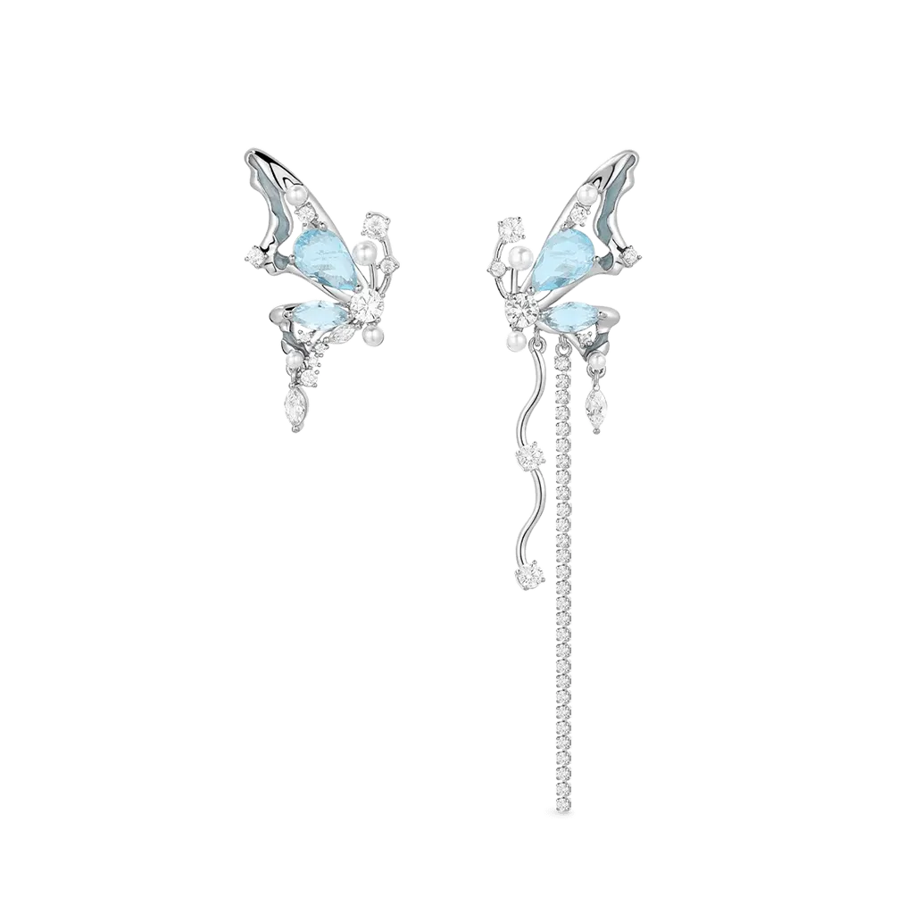 Gnoce Clip per Orecchini Asimmetrici a Forma di Farfalla con Cristallo Blu